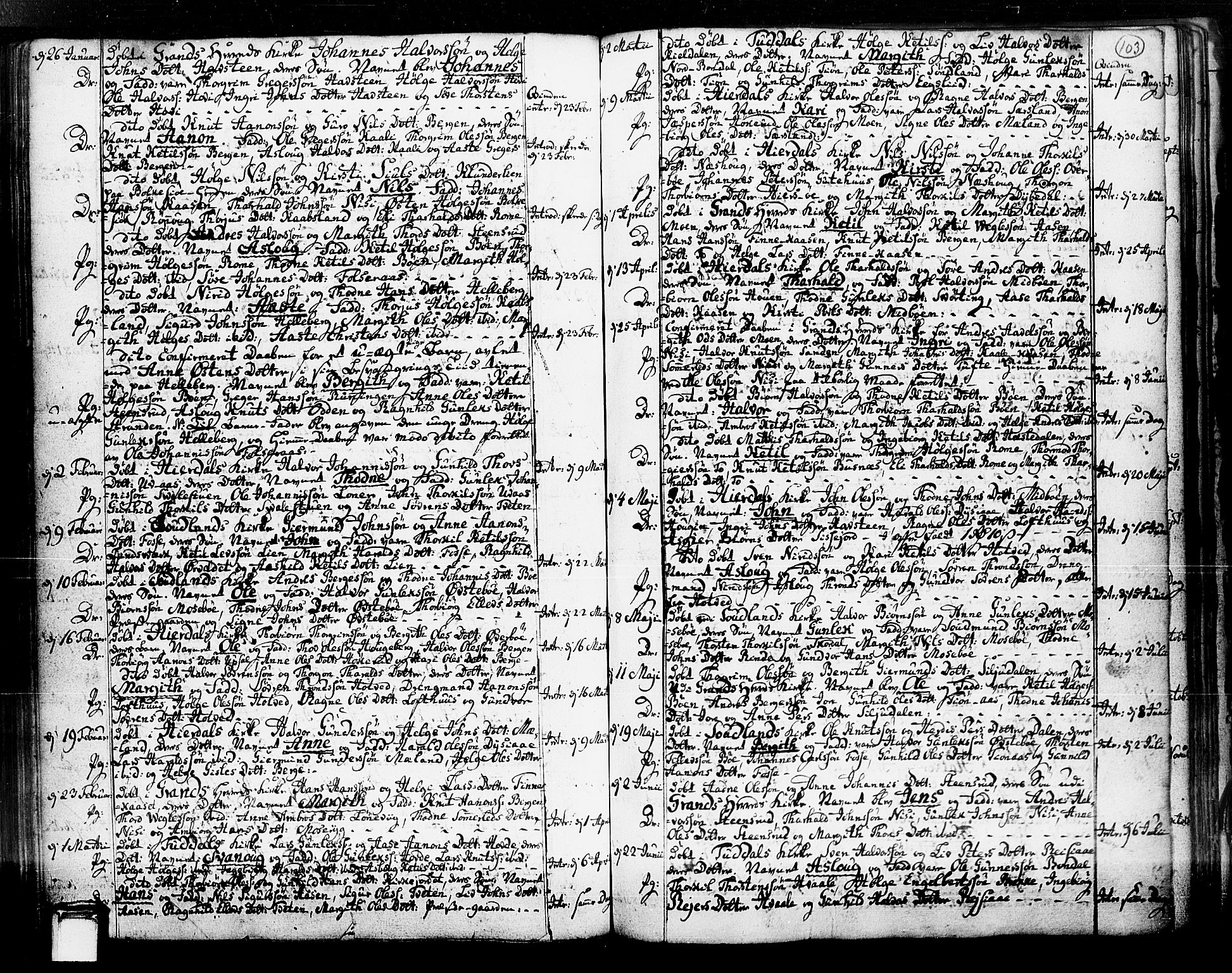 Hjartdal kirkebøker, AV/SAKO-A-270/F/Fa/L0003: Parish register (official) no. I 3, 1727-1775, p. 103