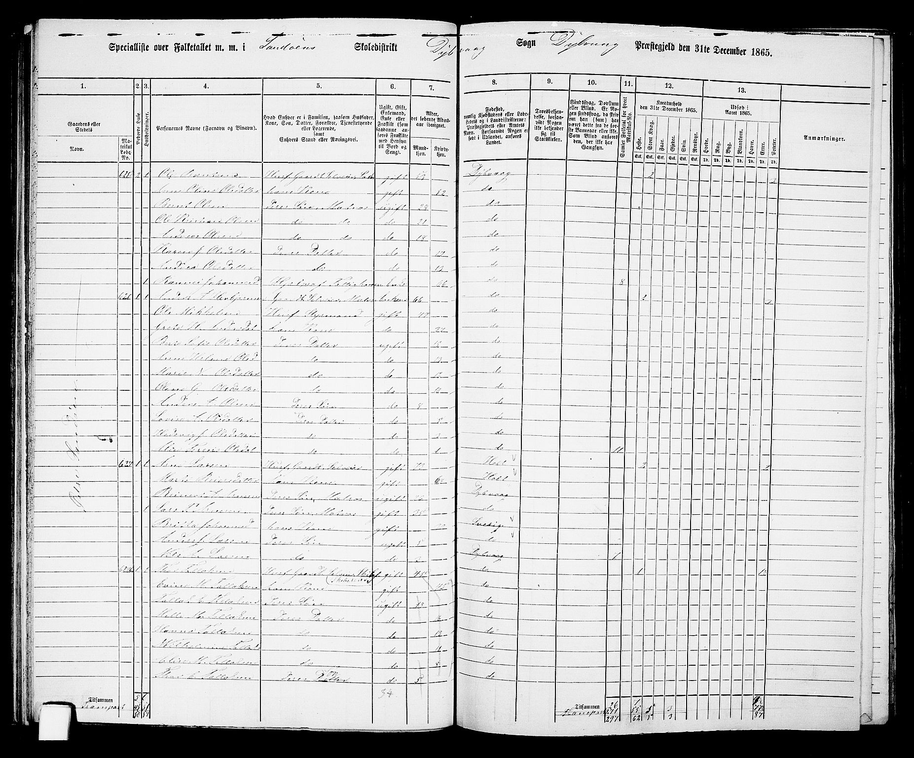 RA, 1865 census for Dypvåg, 1865, p. 40