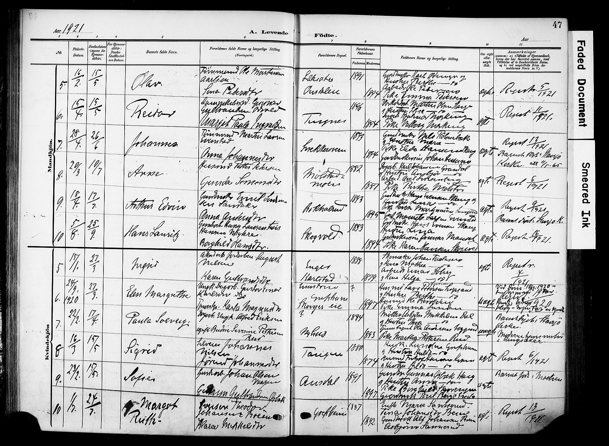 Nes prestekontor, Hedmark, SAH/PREST-020/K/Ka/L0014: Parish register (official) no. 14, 1906-1929, p. 47