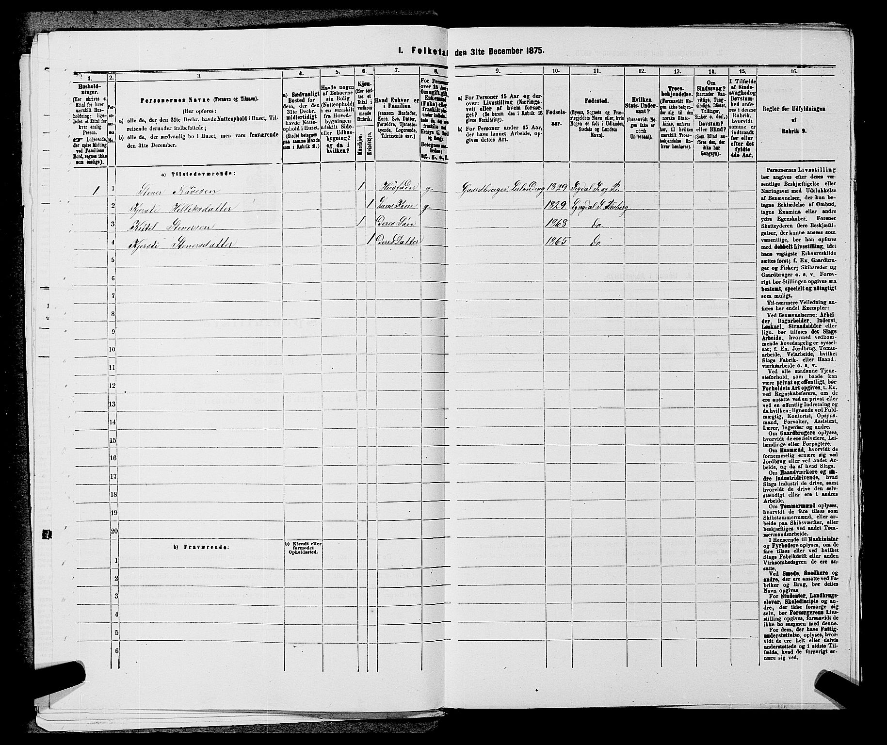 SAKO, 1875 census for 0631P Flesberg, 1875, p. 492