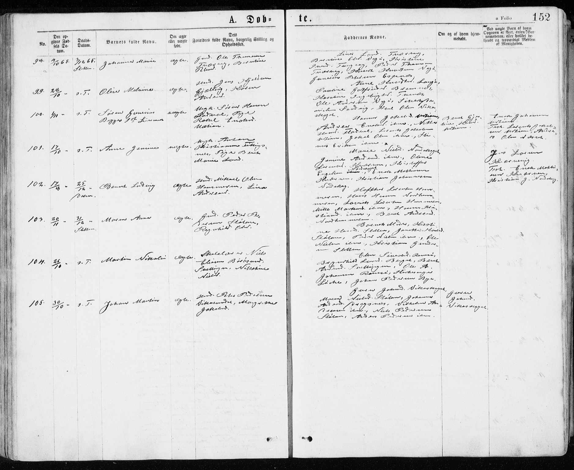 Ministerialprotokoller, klokkerbøker og fødselsregistre - Sør-Trøndelag, SAT/A-1456/640/L0576: Parish register (official) no. 640A01, 1846-1876, p. 152