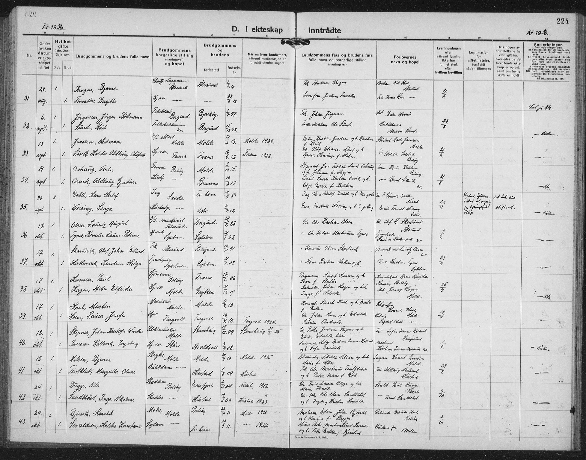 Ministerialprotokoller, klokkerbøker og fødselsregistre - Møre og Romsdal, AV/SAT-A-1454/558/L0704: Parish register (copy) no. 558C05, 1921-1942, p. 224