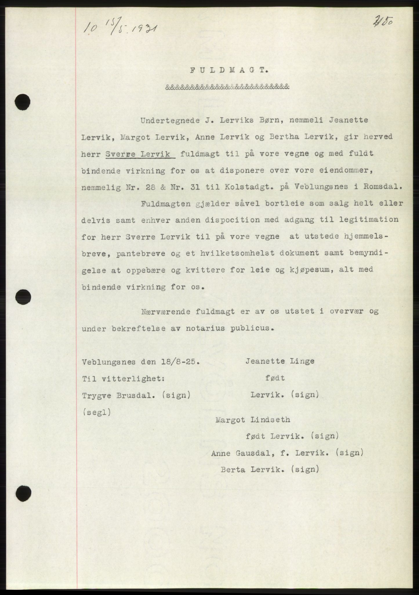 Romsdal sorenskriveri, AV/SAT-A-4149/1/2/2C/L0059: Mortgage book no. 53, 1931-1931, Deed date: 15.05.1931