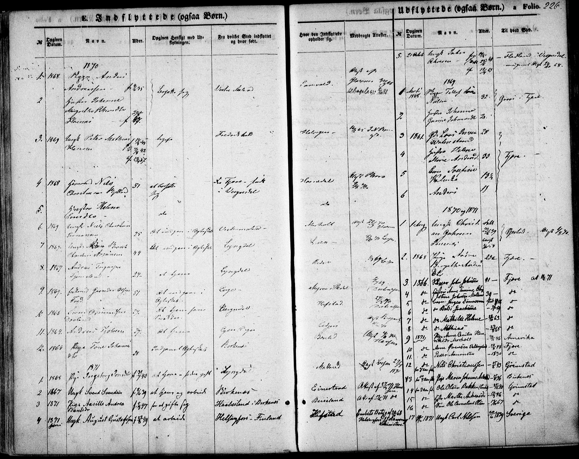 Hommedal sokneprestkontor, SAK/1111-0023/F/Fa/Fab/L0005: Parish register (official) no. A 5, 1861-1877, p. 226