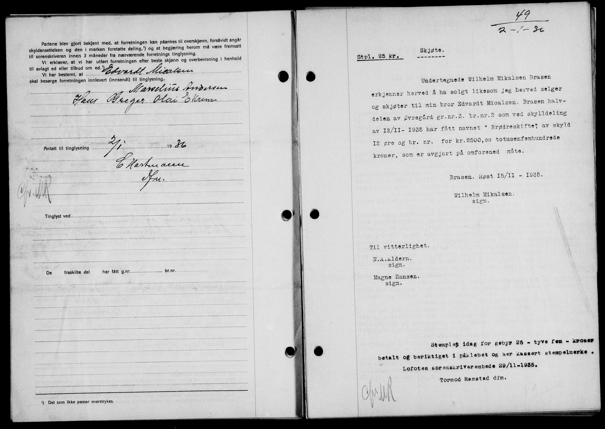 Lofoten sorenskriveri, SAT/A-0017/1/2/2C/L0033b: Mortgage book no. 33b, 1936-1936, Diary no: : 49/1936