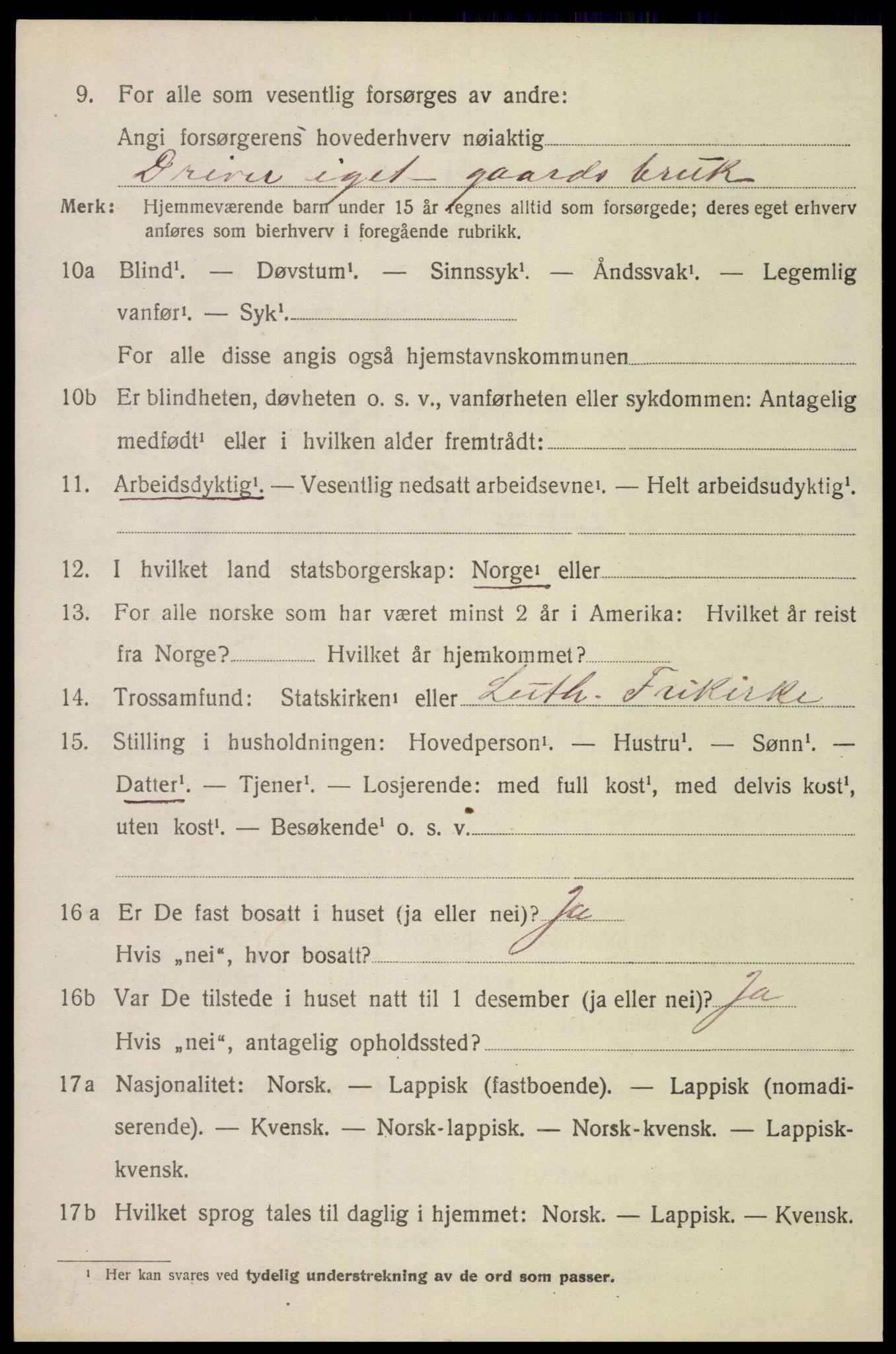 SAT, 1920 census for Sortland, 1920, p. 6539