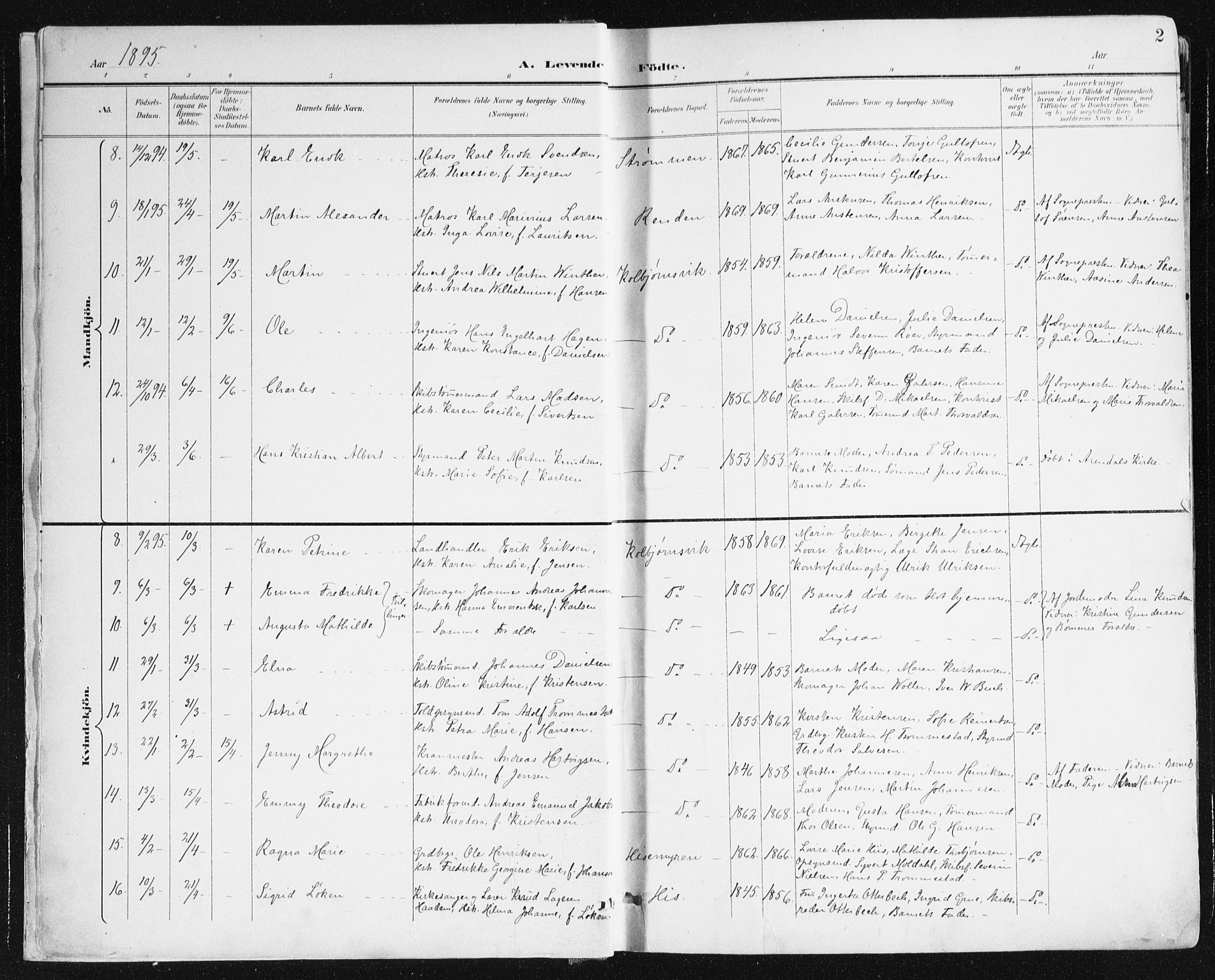 Hisøy sokneprestkontor, AV/SAK-1111-0020/F/Fa/L0004: Parish register (official) no. A 4, 1895-1917, p. 2