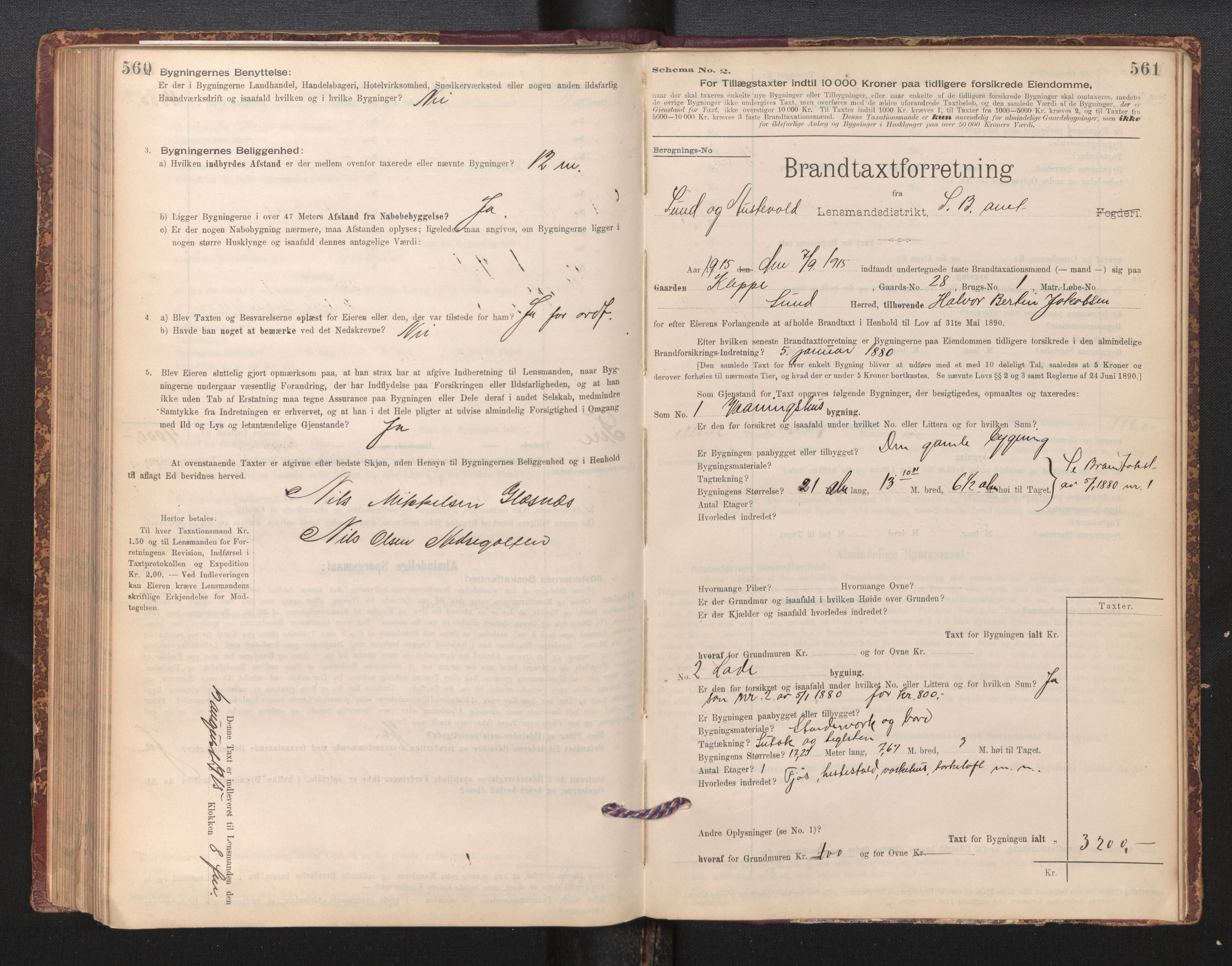 Lensmannen i Sund og Austevoll, SAB/A-35201/0012/L0003: Branntakstprotokoll, skjematakst, 1894-1917, p. 560-561