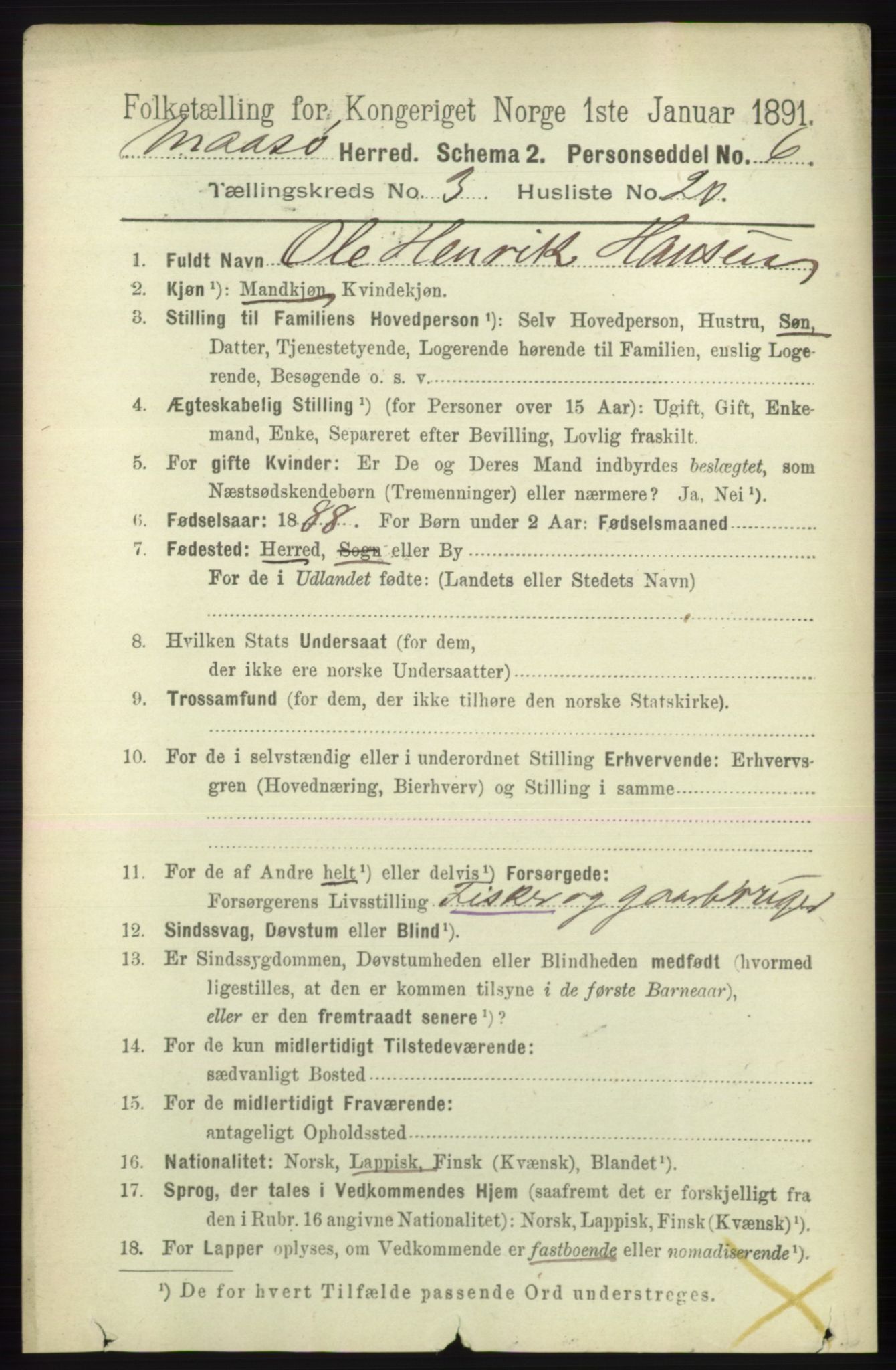 RA, 1891 census for 2018 Måsøy, 1891, p. 501