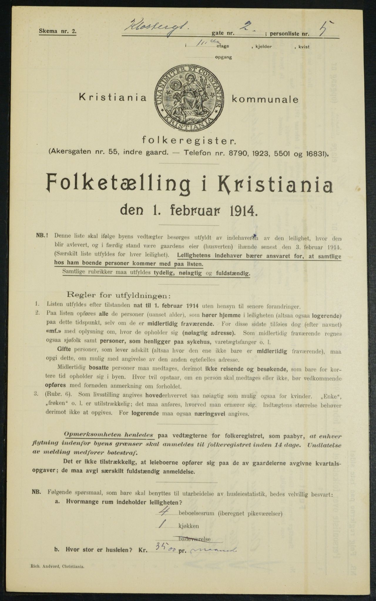 OBA, Municipal Census 1914 for Kristiania, 1914, p. 52022