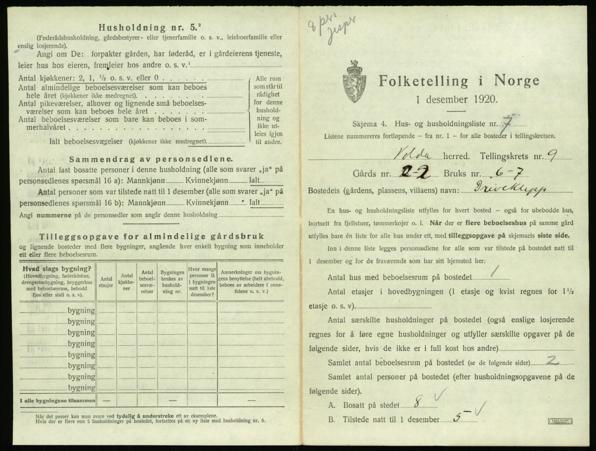 SAT, 1920 census for Volda, 1920, p. 782