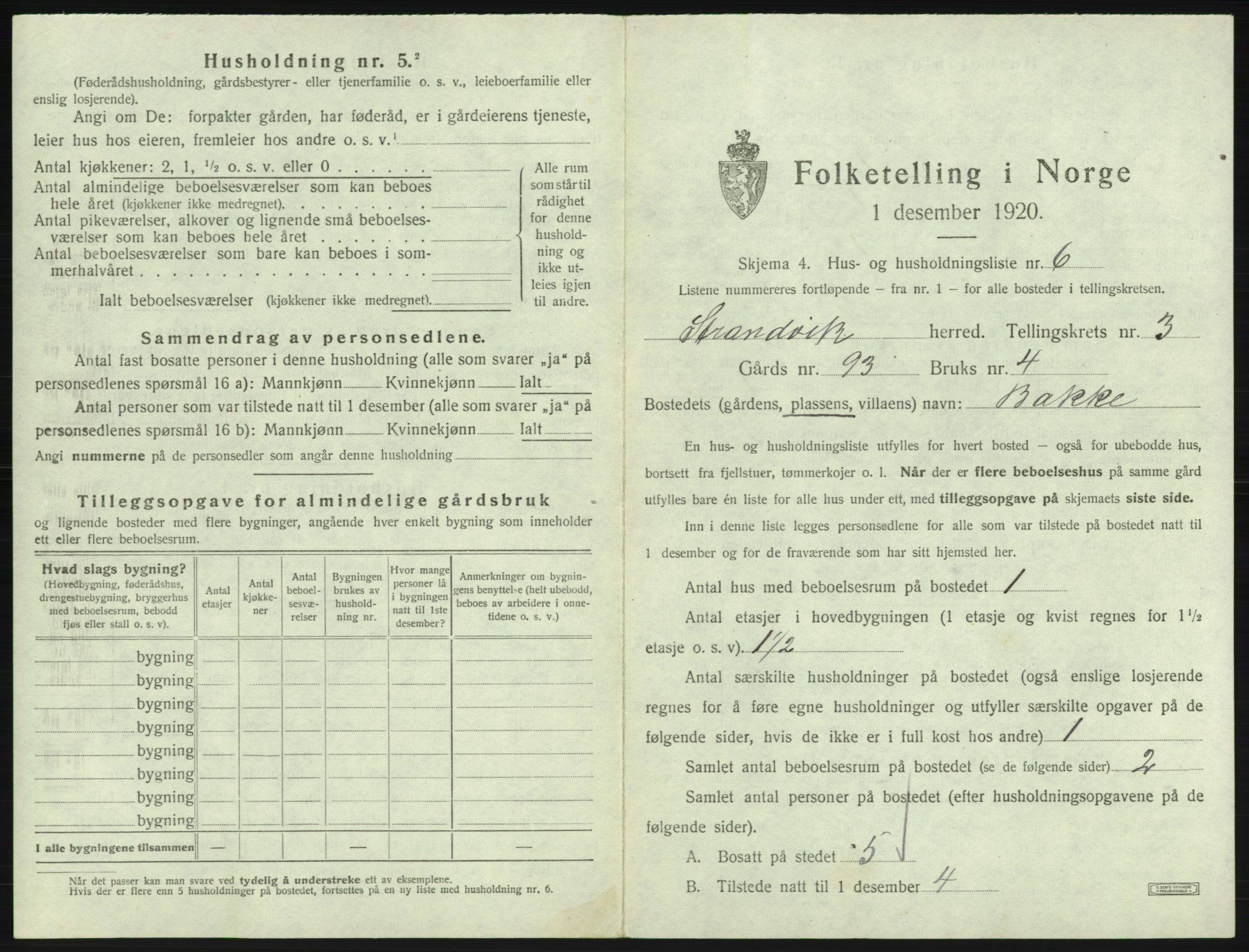 SAB, 1920 census for Strandvik, 1920, p. 296