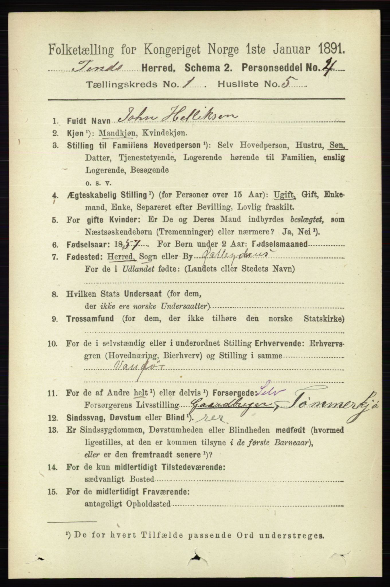 RA, 1891 census for 0826 Tinn, 1891, p. 77