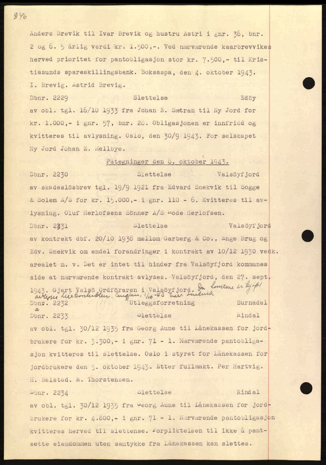 Nordmøre sorenskriveri, AV/SAT-A-4132/1/2/2Ca: Mortgage book no. C81, 1940-1945, Diary no: : 2229/1943