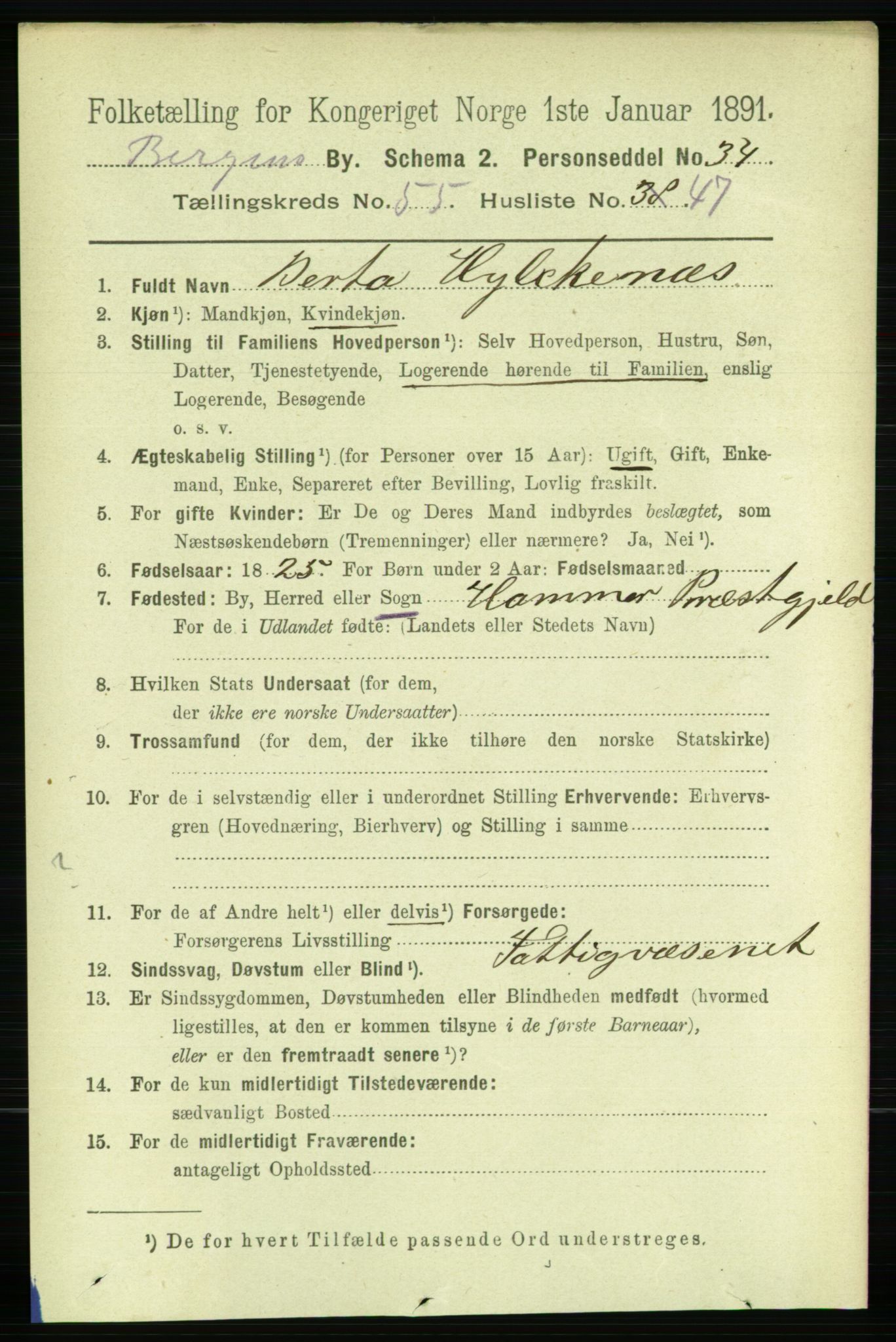 RA, 1891 Census for 1301 Bergen, 1891, p. 64406