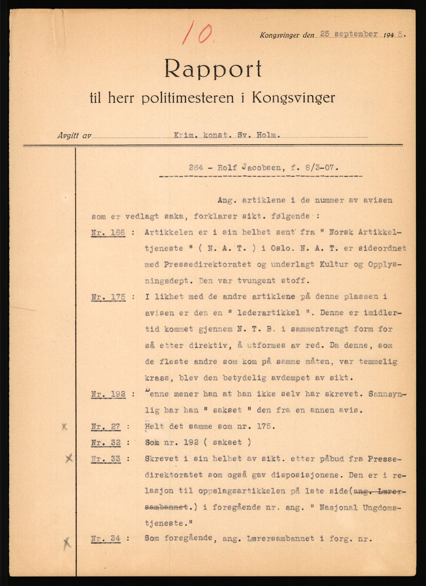 Landssvikarkivet, Kongsvinger politikammer, AV/RA-S-3138-08/Da/L0055/0797: Saker / Anr. 555/45, 1945-1946, p. 45