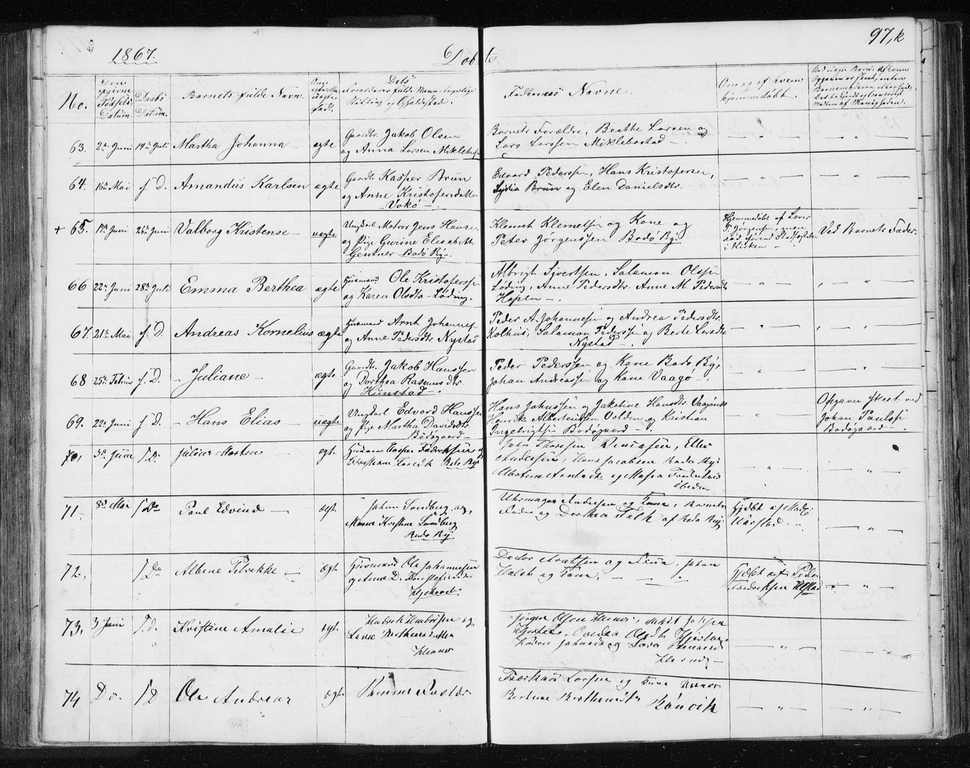 Ministerialprotokoller, klokkerbøker og fødselsregistre - Nordland, AV/SAT-A-1459/801/L0028: Parish register (copy) no. 801C03, 1855-1867, p. 97k