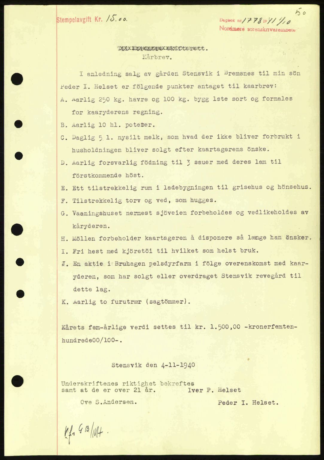 Nordmøre sorenskriveri, SAT/A-4132/1/2/2Ca: Mortgage book no. B88, 1941-1942, Diary no: : 1778/1941