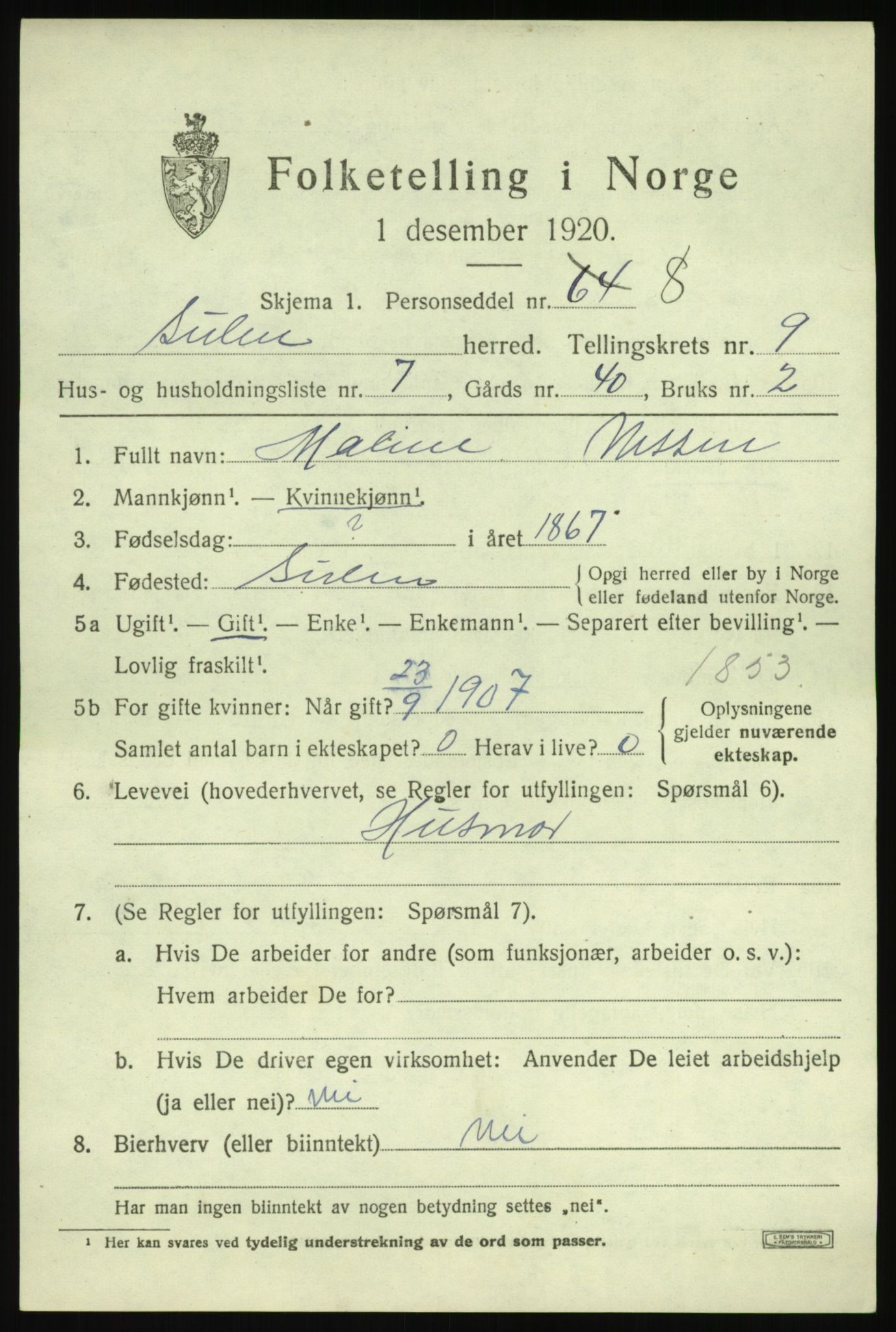 SAB, 1920 census for Solund, 1920, p. 3368