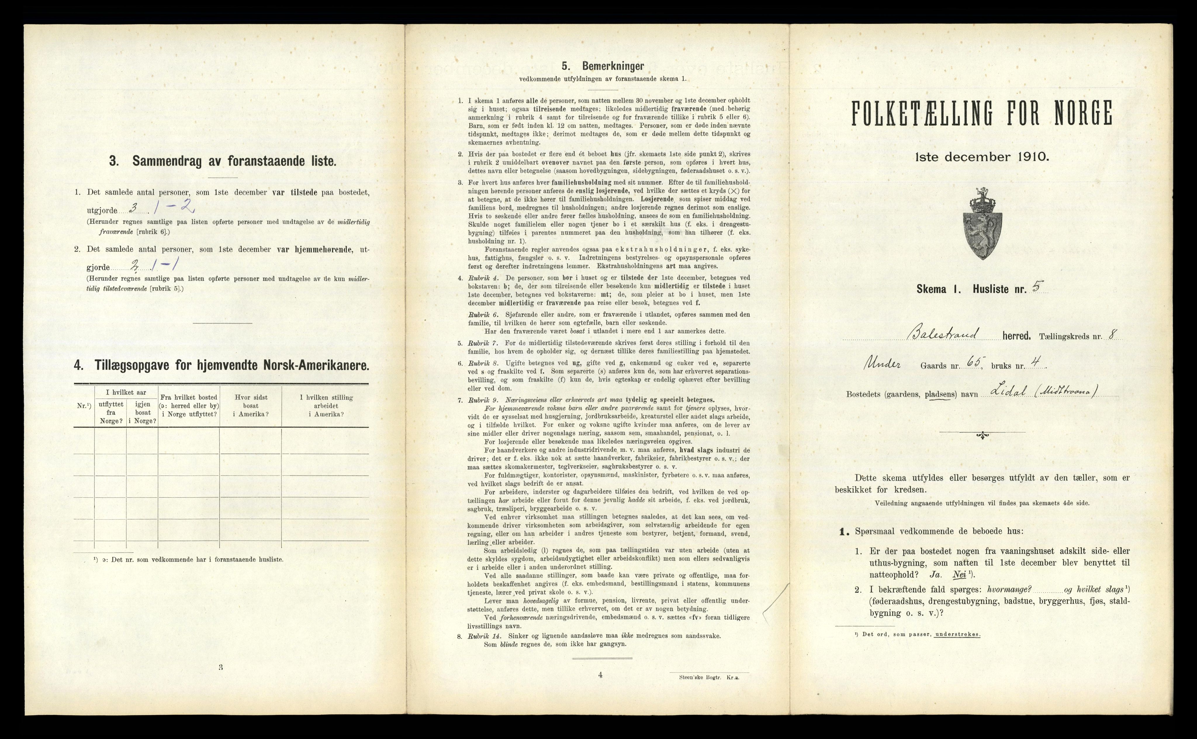 RA, 1910 census for Balestrand, 1910, p. 510