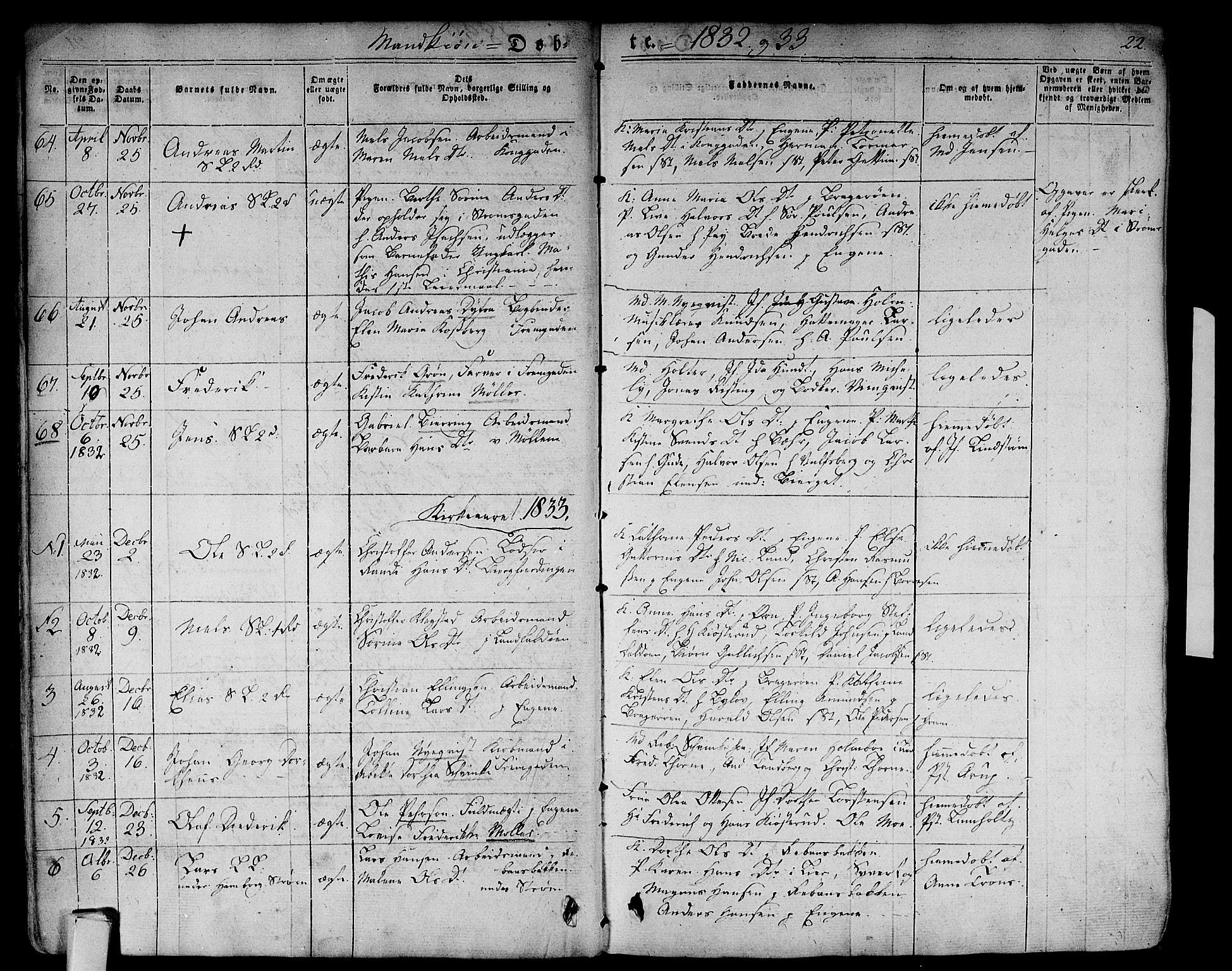 Bragernes kirkebøker, SAKO/A-6/F/Fb/L0001: Parish register (official) no. II 1, 1830-1847, p. 22