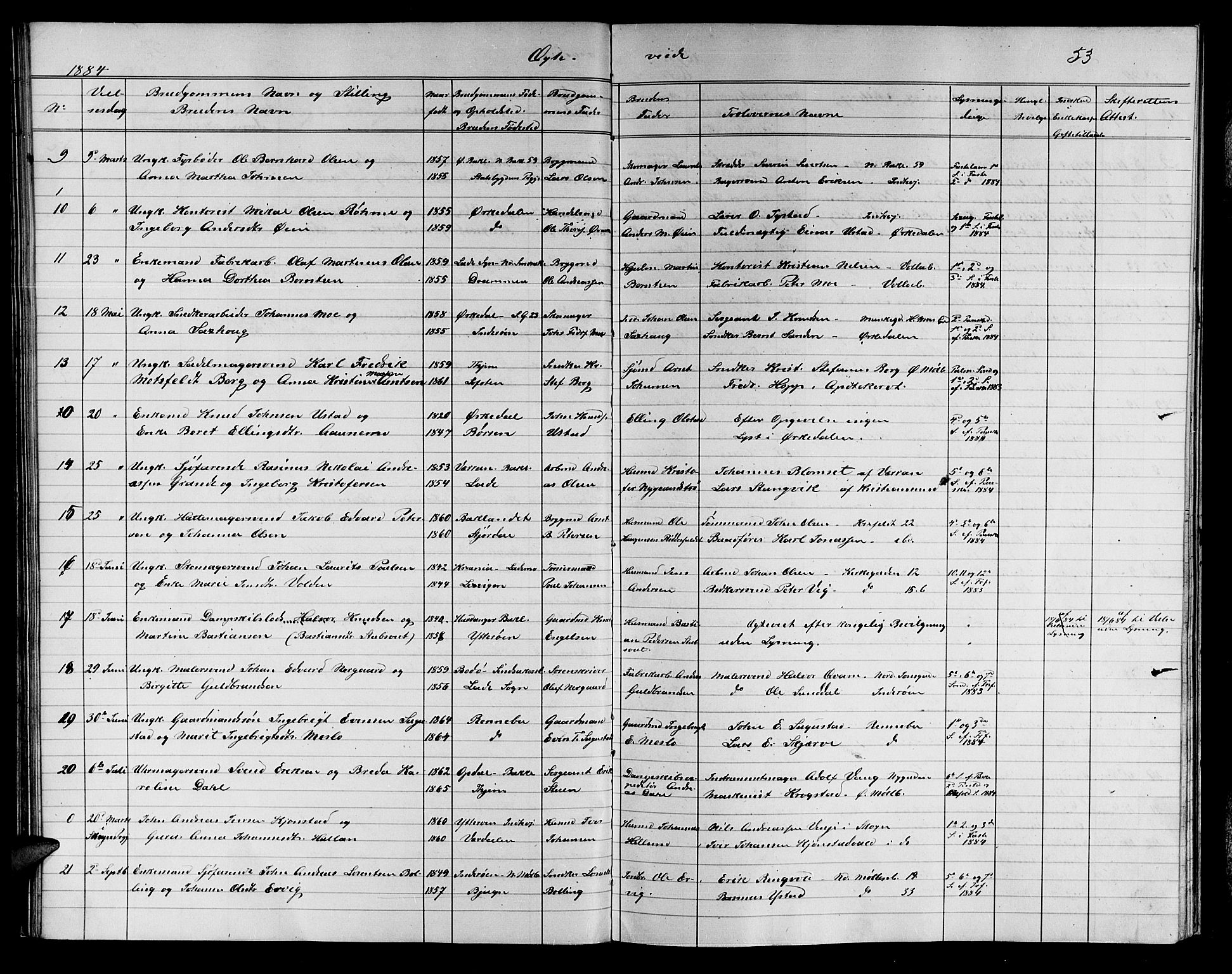 Ministerialprotokoller, klokkerbøker og fødselsregistre - Sør-Trøndelag, SAT/A-1456/604/L0221: Parish register (copy) no. 604C04, 1870-1885, p. 53