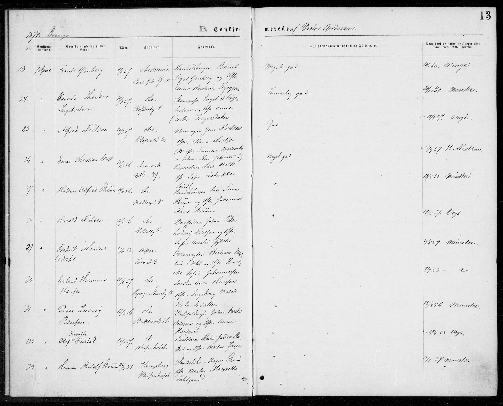 Trefoldighet prestekontor Kirkebøker, SAO/A-10882/F/Fb/L0002: Parish register (official) no. II 2, 1871-1880, p. 13