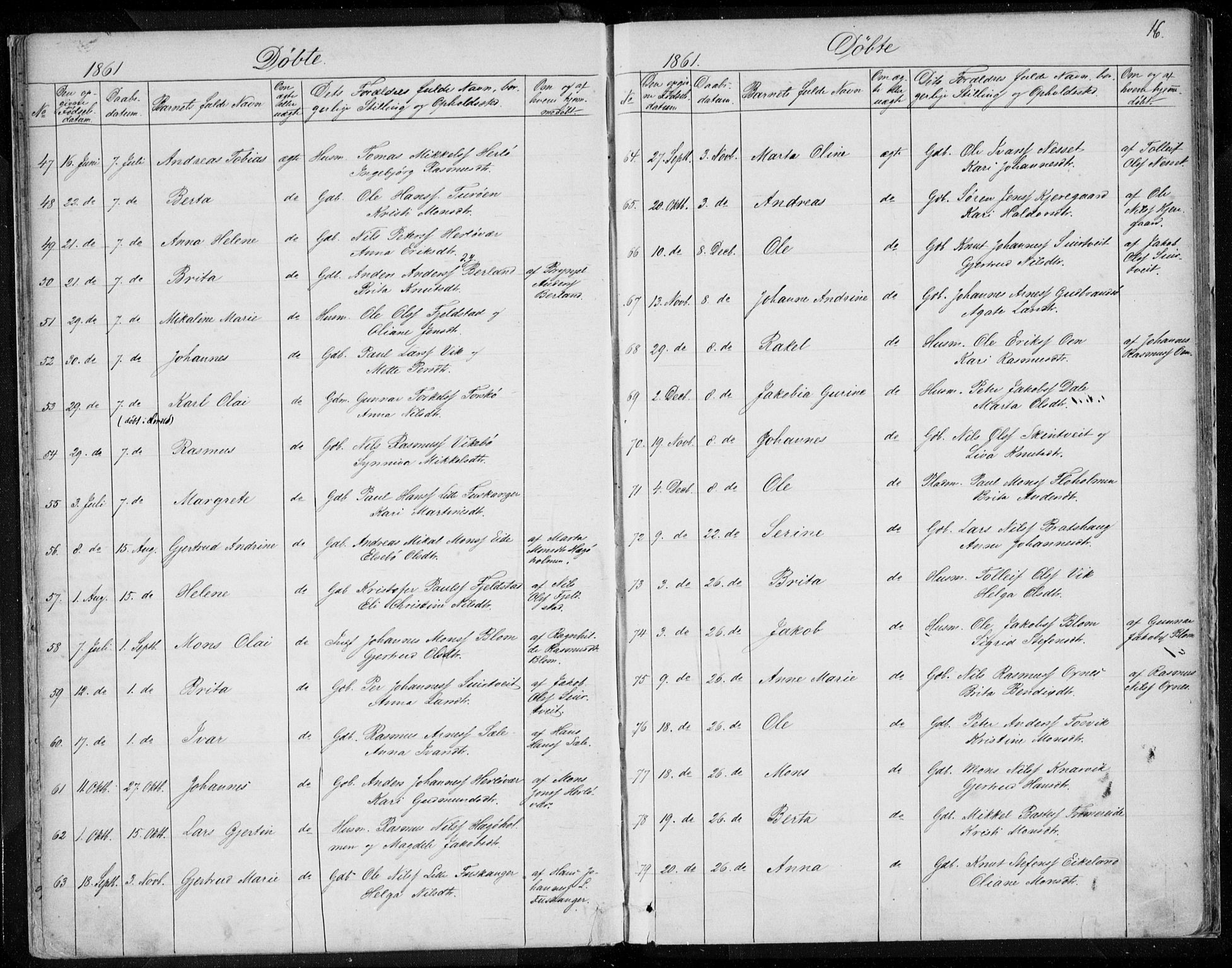 Herdla Sokneprestembete, AV/SAB-A-75701/H/Haa: Parish register (official) no. A 1, 1855-1869, p. 16