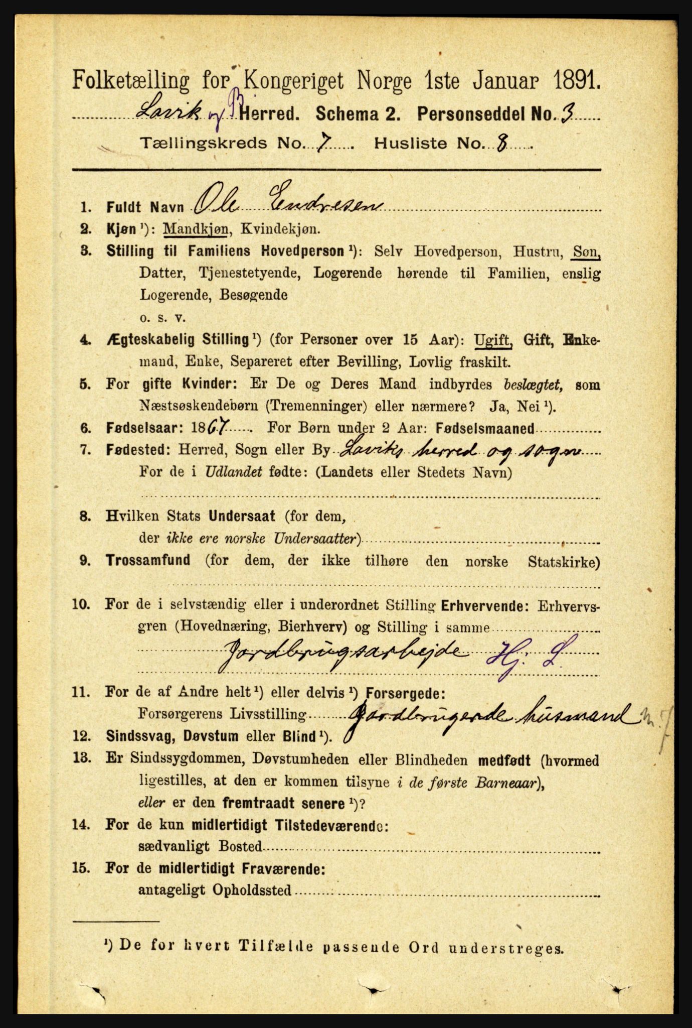 RA, 1891 census for 1415 Lavik og Brekke, 1891, p. 1395