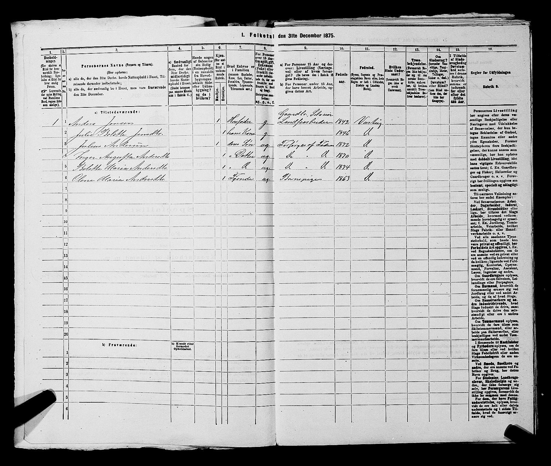 RA, 1875 census for 0114P Varteig, 1875, p. 185