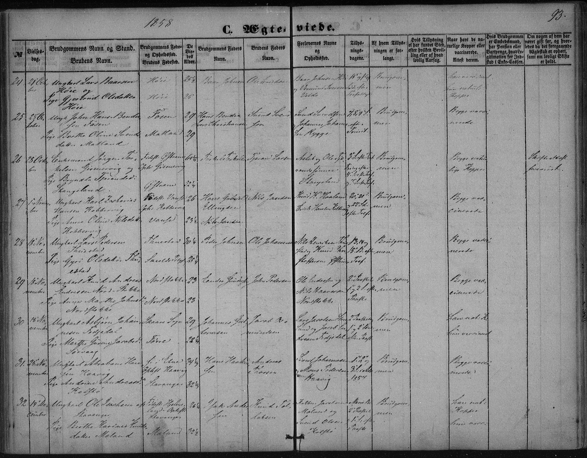 Avaldsnes sokneprestkontor, SAST/A -101851/H/Ha/Haa/L0009: Parish register (official) no. A 9, 1853-1865, p. 93