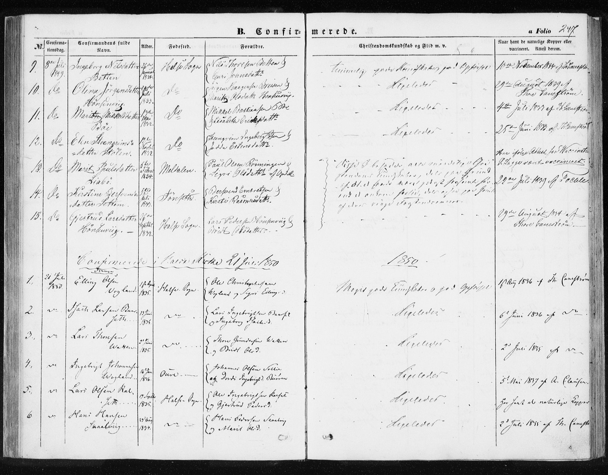 Ministerialprotokoller, klokkerbøker og fødselsregistre - Møre og Romsdal, SAT/A-1454/576/L0883: Parish register (official) no. 576A01, 1849-1865, p. 247