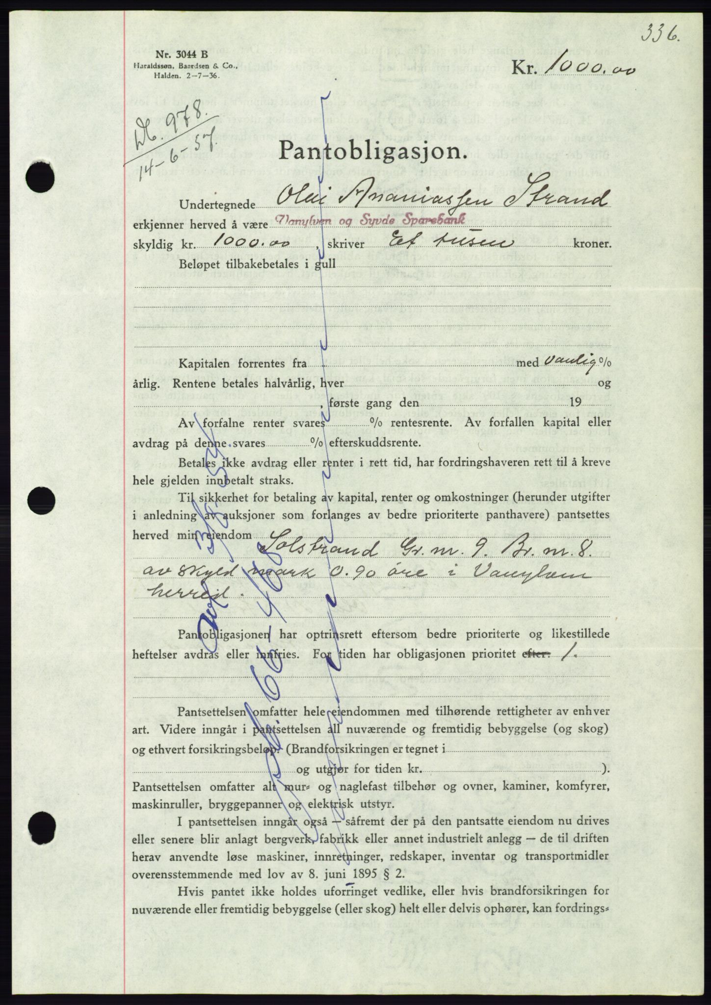 Søre Sunnmøre sorenskriveri, AV/SAT-A-4122/1/2/2C/L0063: Mortgage book no. 57, 1937-1937, Diary no: : 978/1937