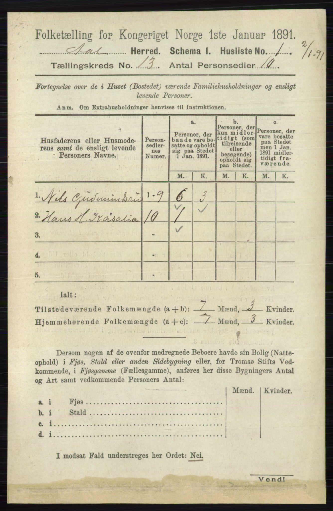 RA, 1891 census for 0619 Ål, 1891, p. 3213