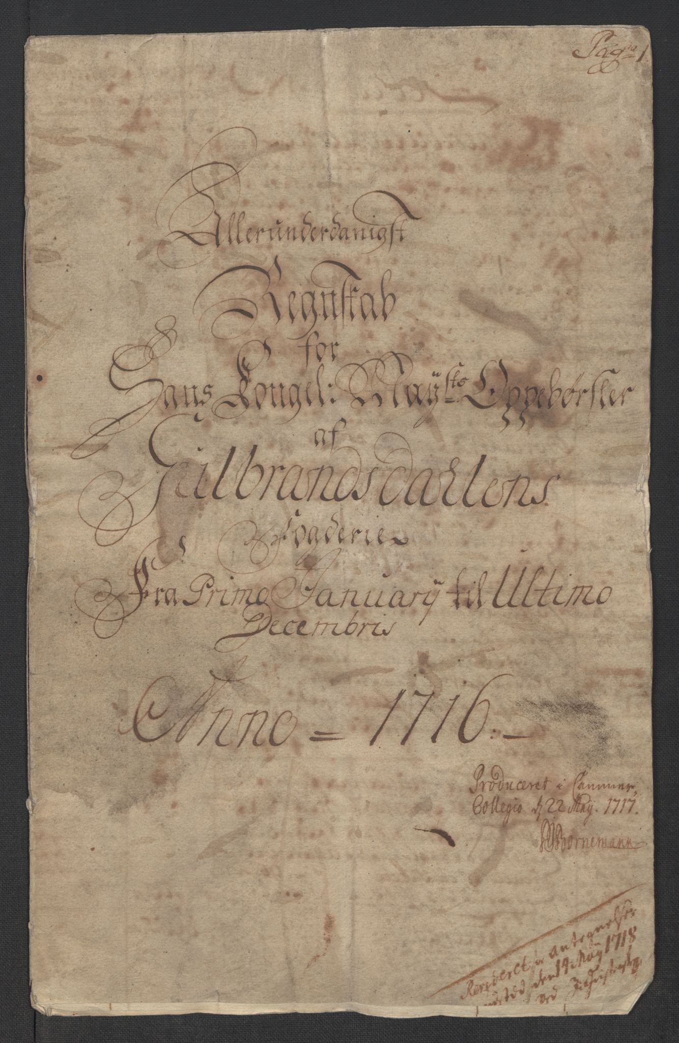 Rentekammeret inntil 1814, Reviderte regnskaper, Fogderegnskap, RA/EA-4092/R17/L1186: Fogderegnskap Gudbrandsdal, 1716, p. 3