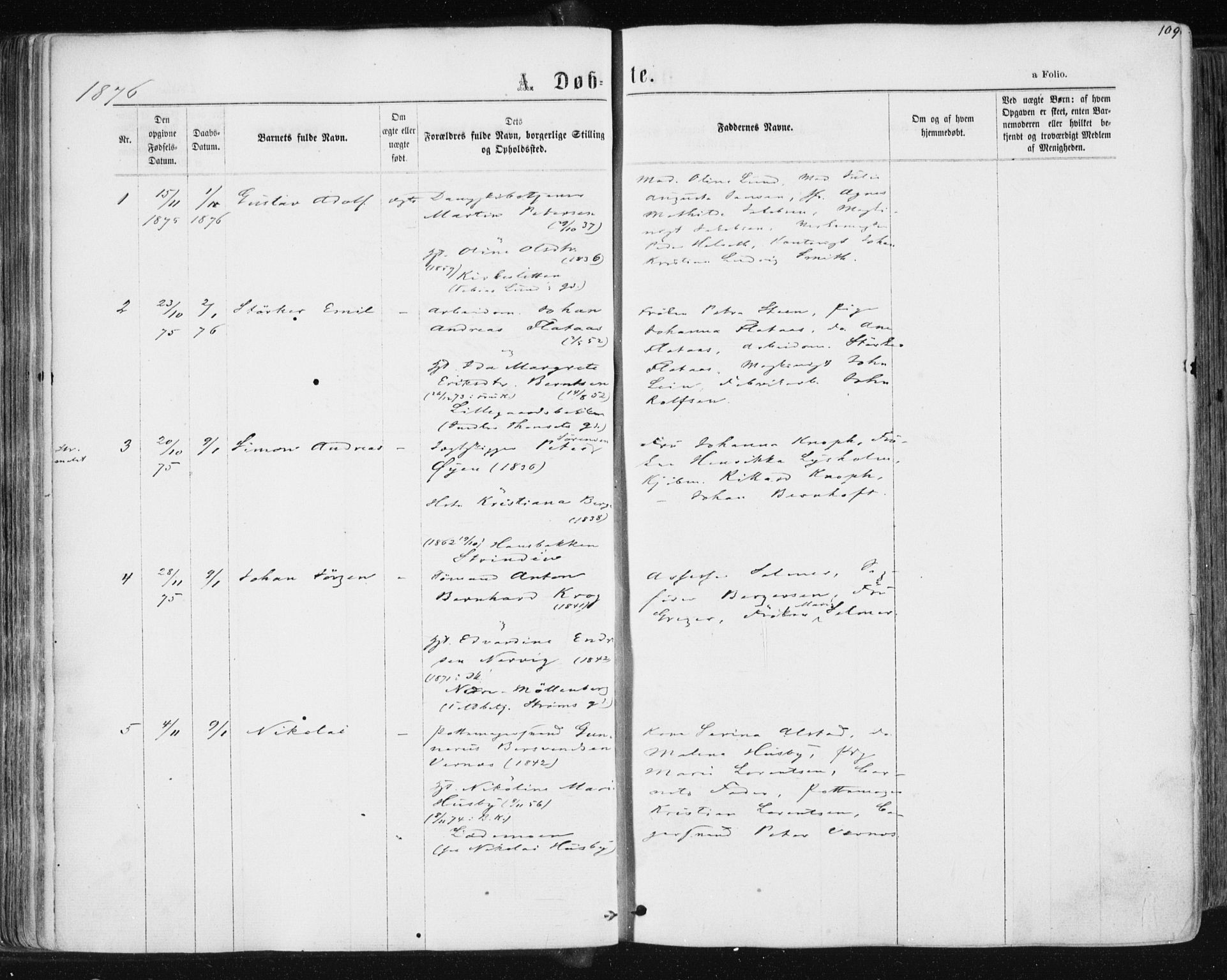 Ministerialprotokoller, klokkerbøker og fødselsregistre - Sør-Trøndelag, SAT/A-1456/604/L0186: Parish register (official) no. 604A07, 1866-1877, p. 109
