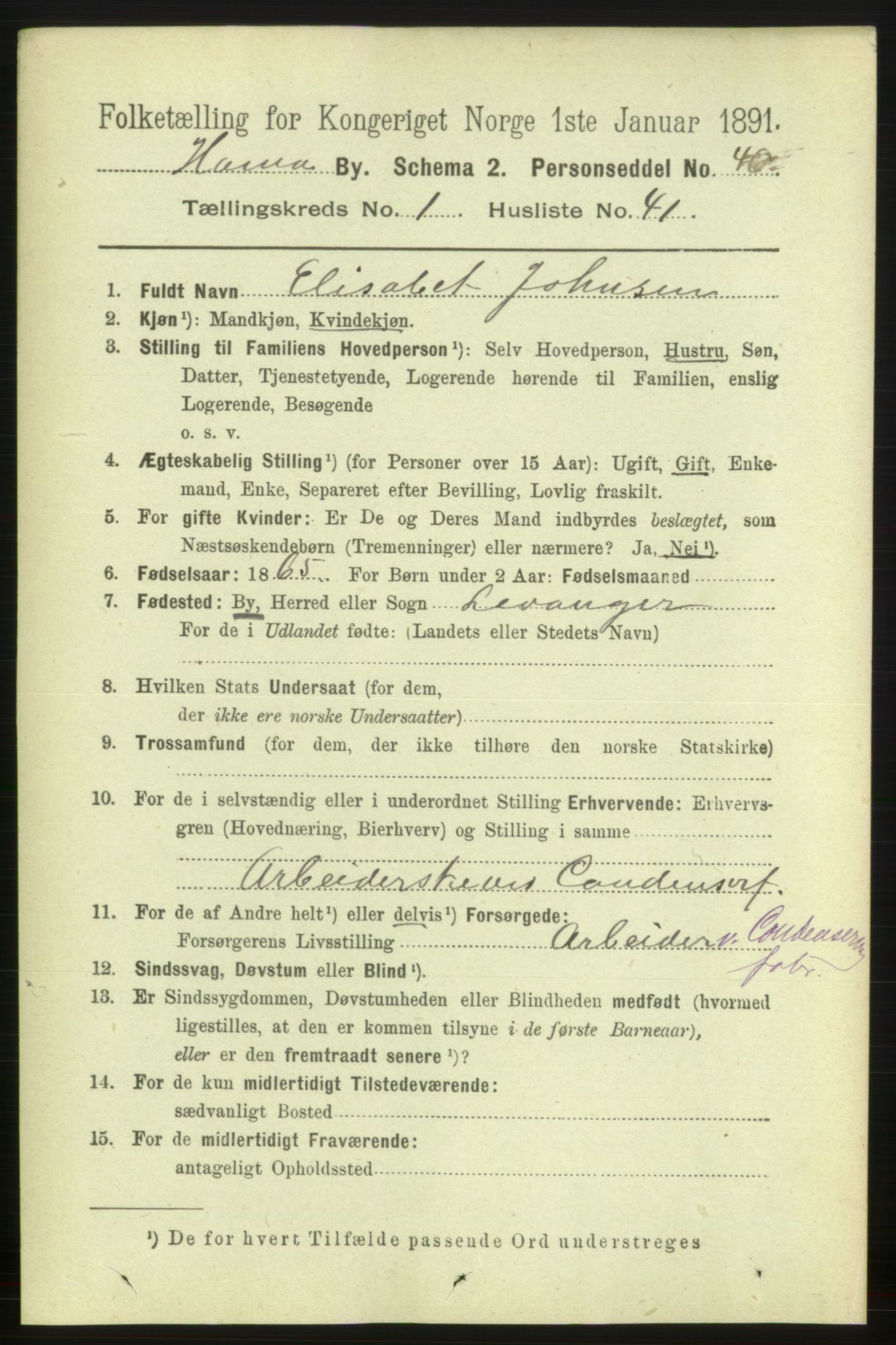 RA, 1891 census for 0401 Hamar, 1891, p. 656