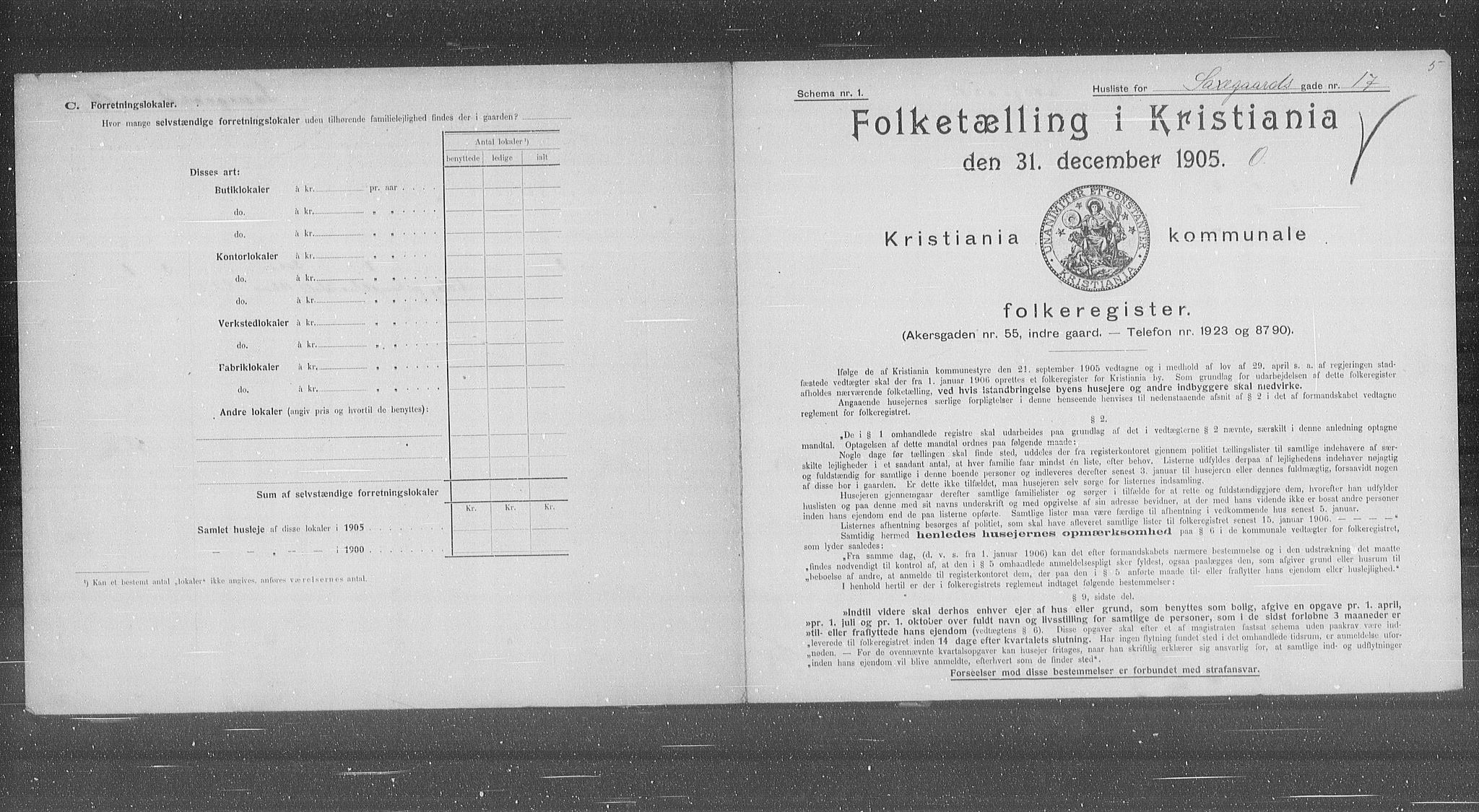 OBA, Municipal Census 1905 for Kristiania, 1905, p. 46480