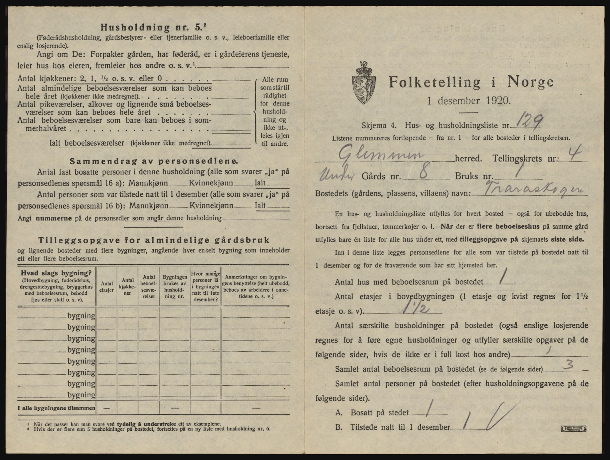 SAO, 1920 census for Glemmen, 1920, p. 1445