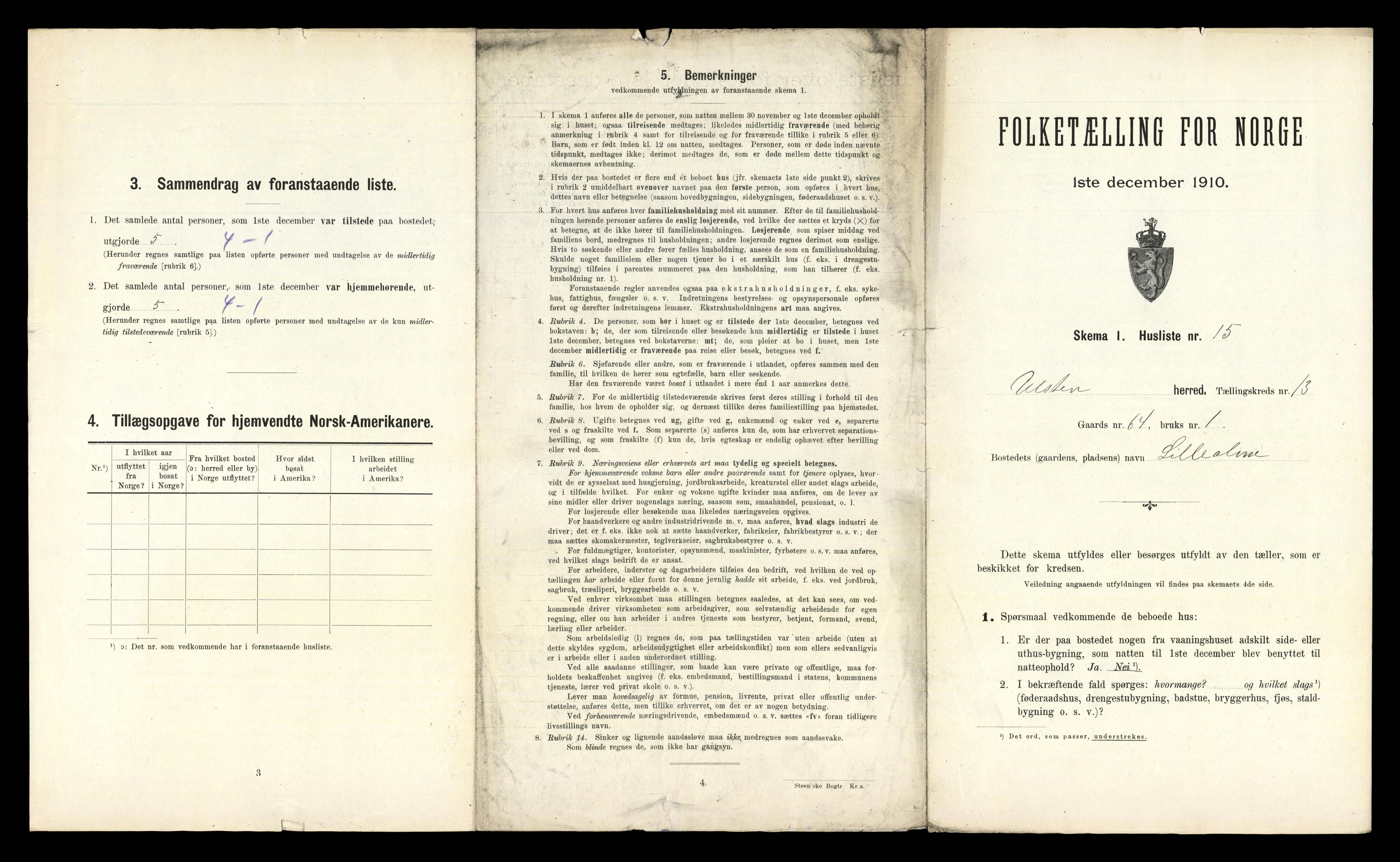 RA, 1910 census for Ulstein, 1910, p. 1154