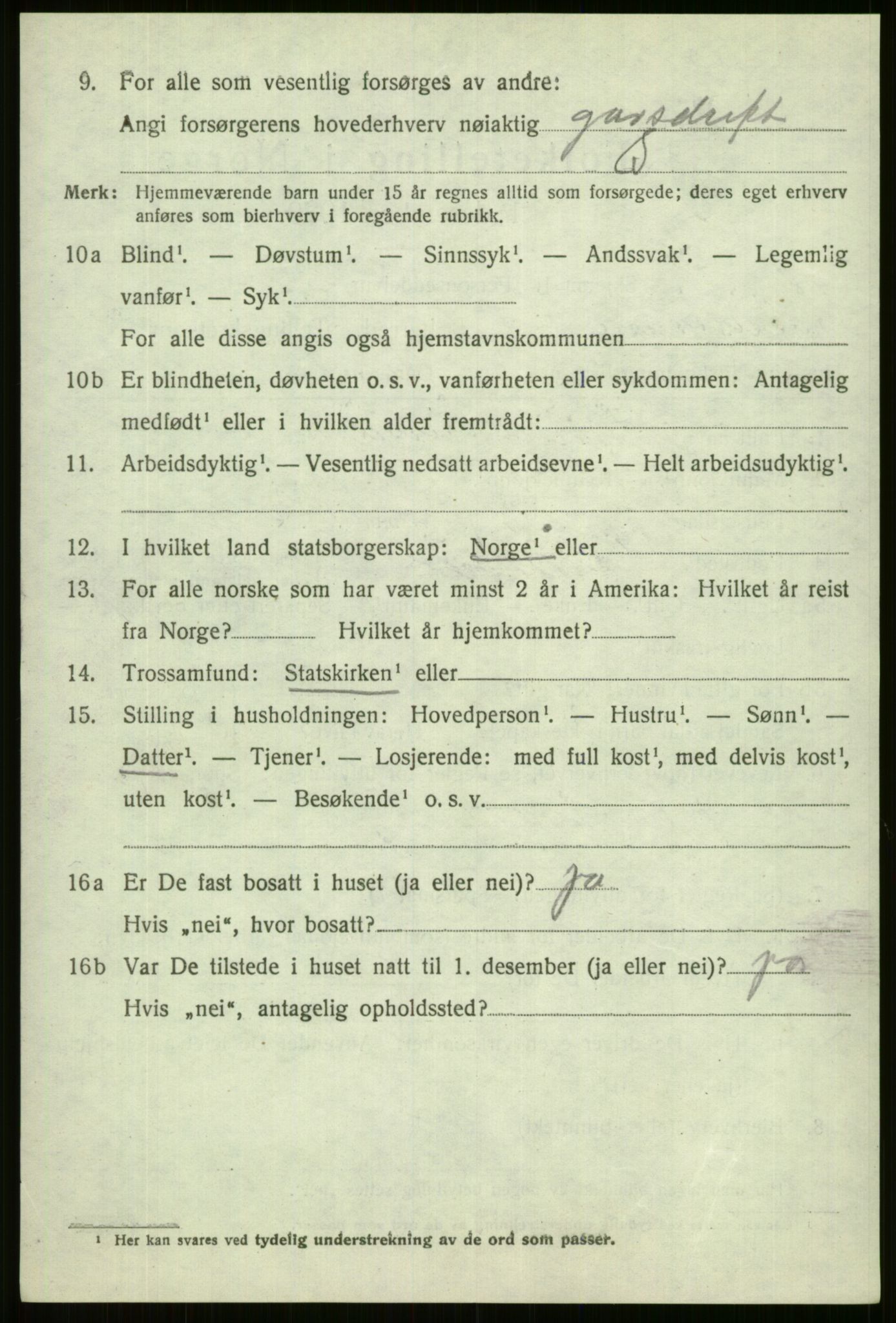 SAB, 1920 census for Vossestrand, 1920, p. 1451