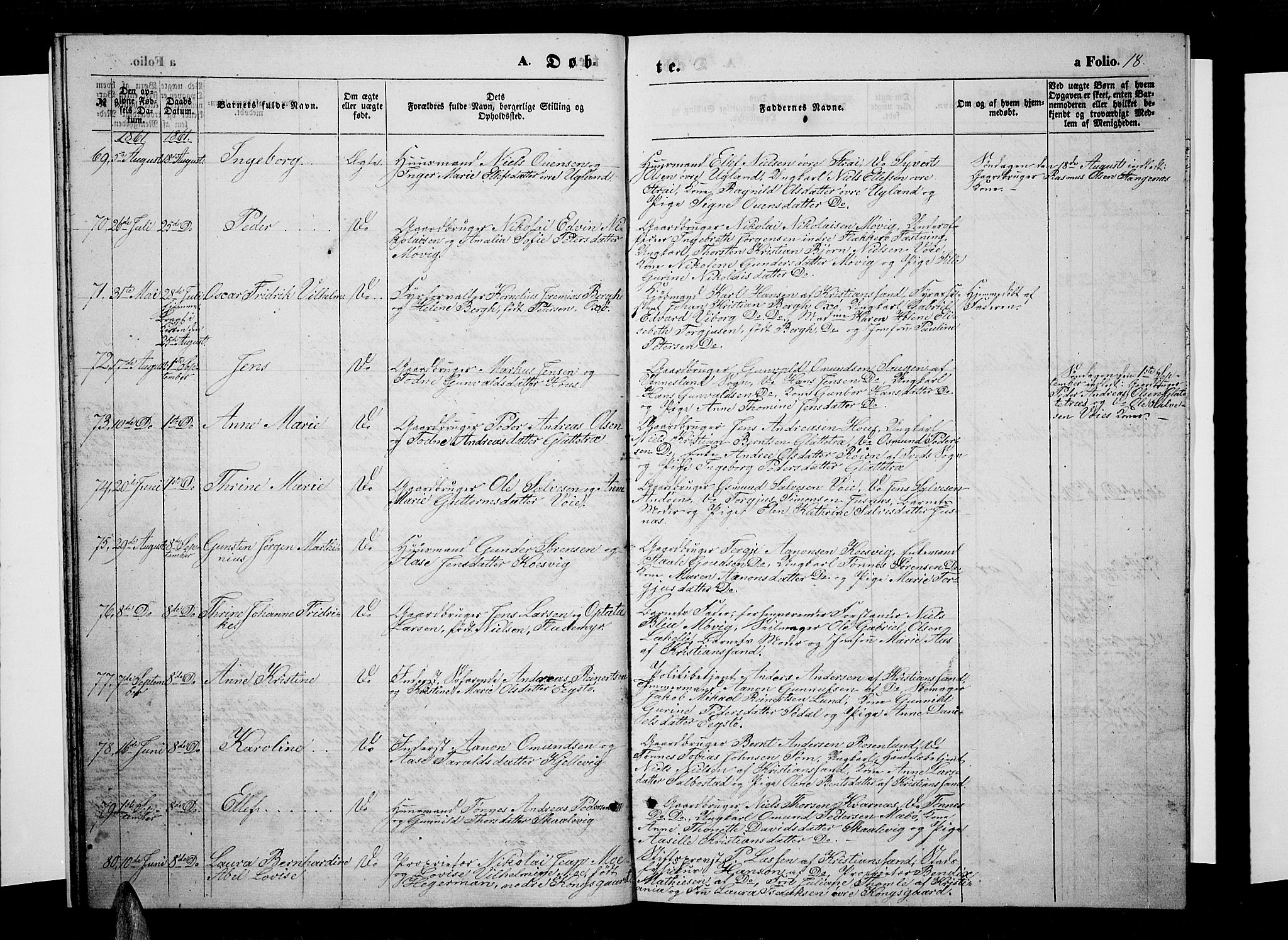Oddernes sokneprestkontor, SAK/1111-0033/F/Fb/Fba/L0006: Parish register (copy) no. B 6 /1, 1860-1869, p. 18