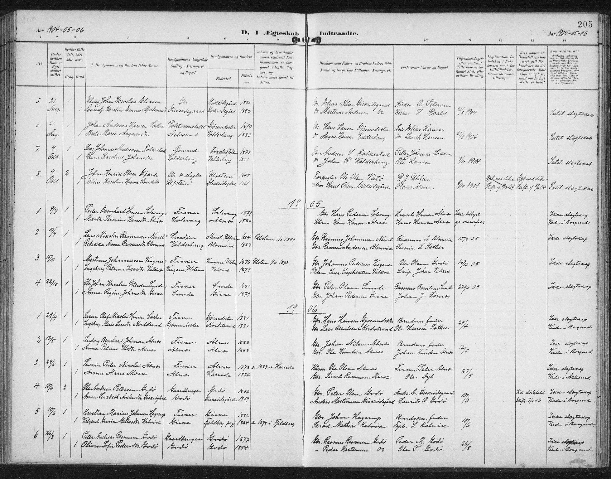 Ministerialprotokoller, klokkerbøker og fødselsregistre - Møre og Romsdal, AV/SAT-A-1454/534/L0489: Parish register (copy) no. 534C01, 1899-1941, p. 205