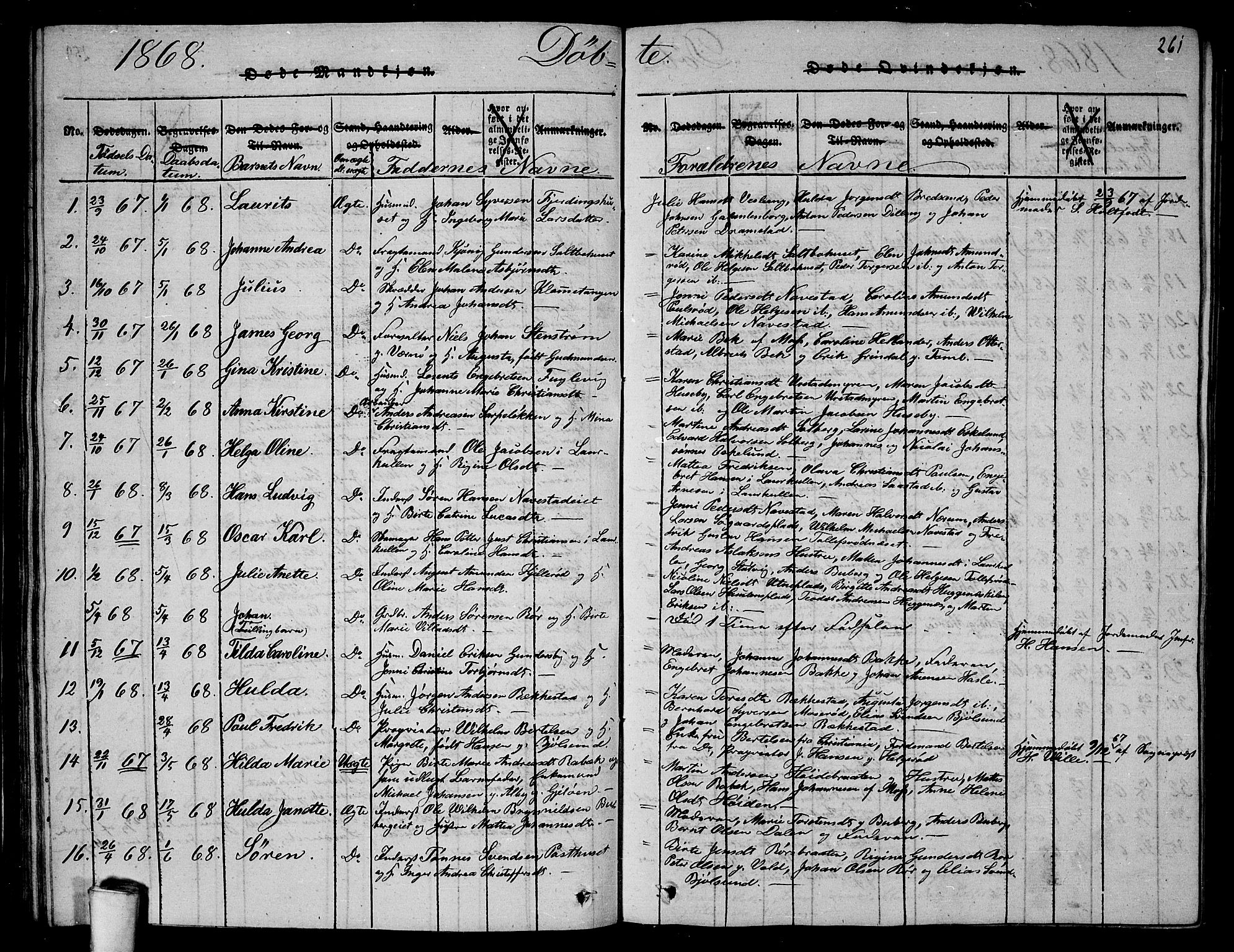 Rygge prestekontor Kirkebøker, SAO/A-10084b/G/Ga/L0001: Parish register (copy) no. 1, 1814-1871, p. 260-261