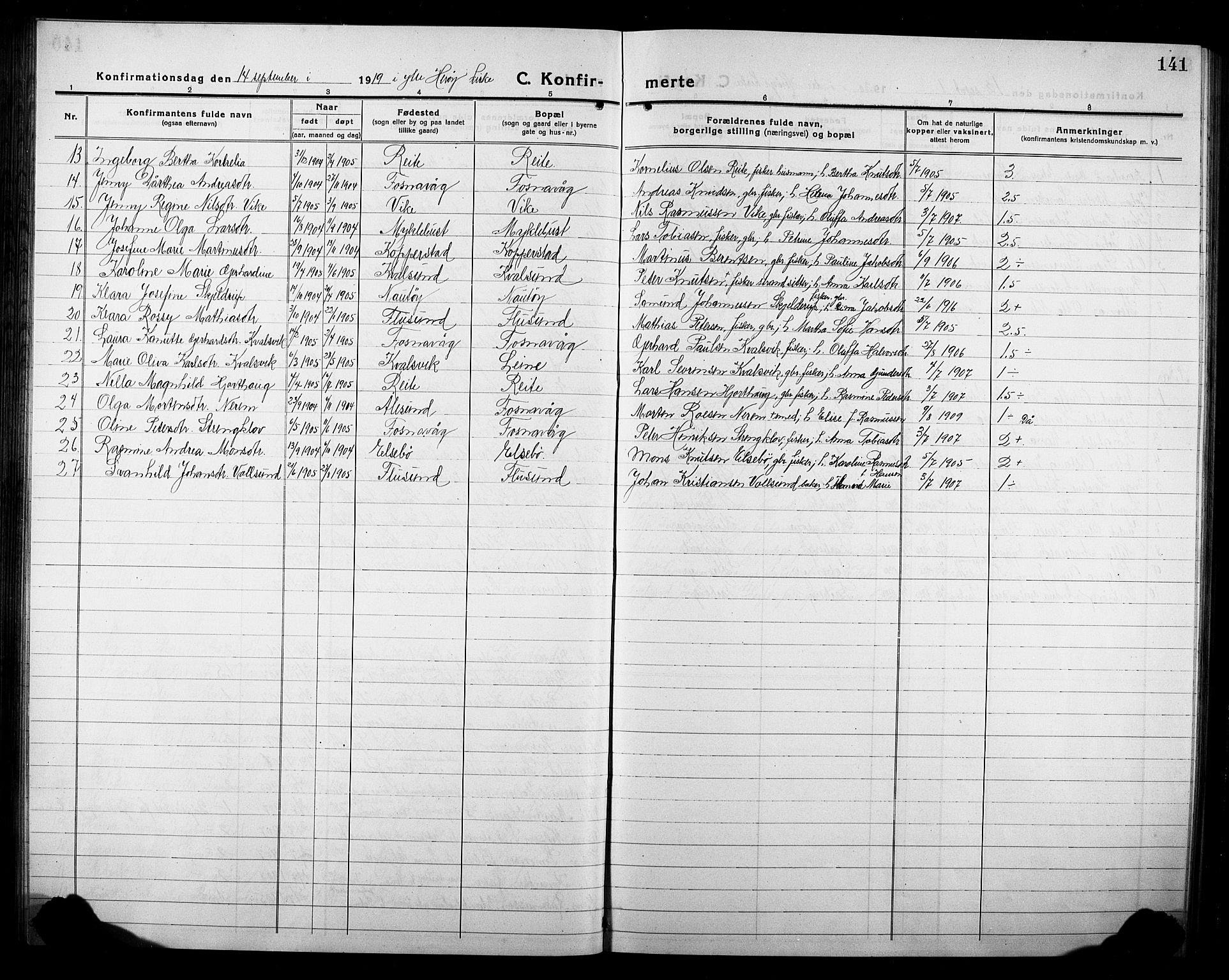 Ministerialprotokoller, klokkerbøker og fødselsregistre - Møre og Romsdal, AV/SAT-A-1454/507/L0084: Parish register (copy) no. 507C07, 1919-1932, p. 141