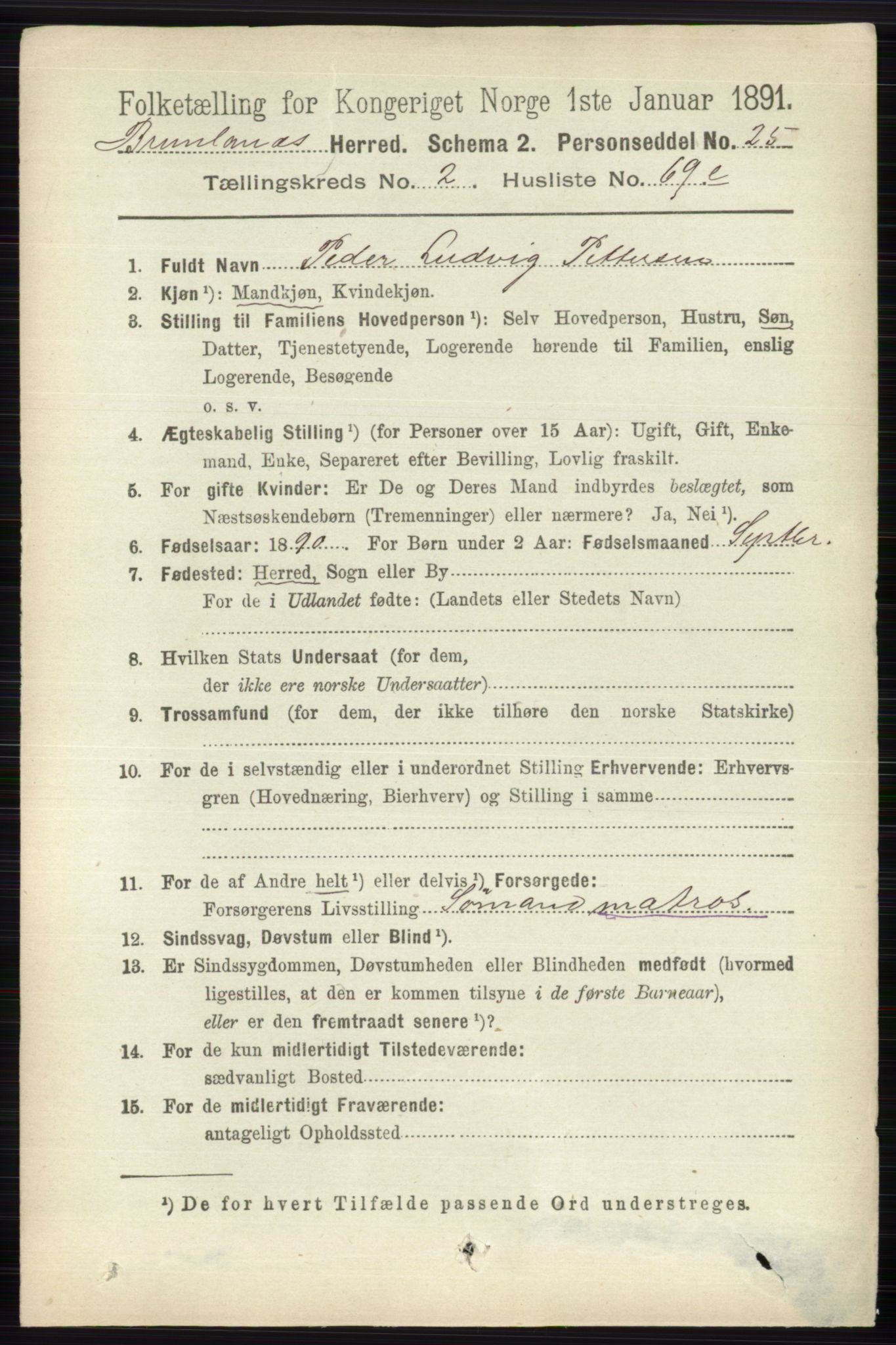 RA, 1891 census for 0726 Brunlanes, 1891, p. 1274