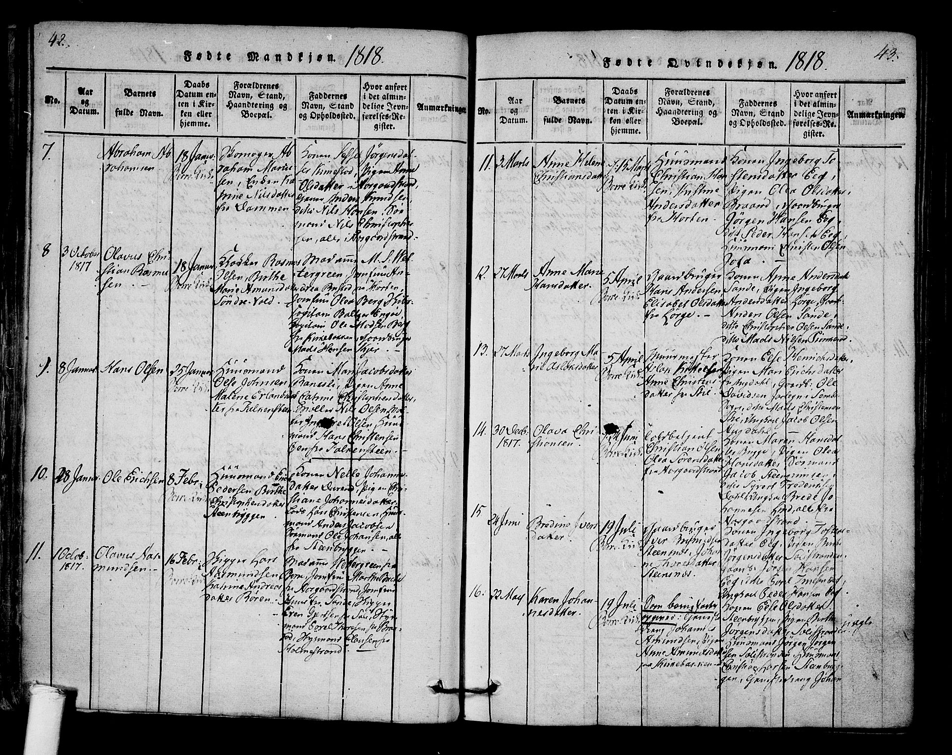 Borre kirkebøker, AV/SAKO-A-338/F/Fa/L0004: Parish register (official) no. I 4, 1815-1845, p. 42-43