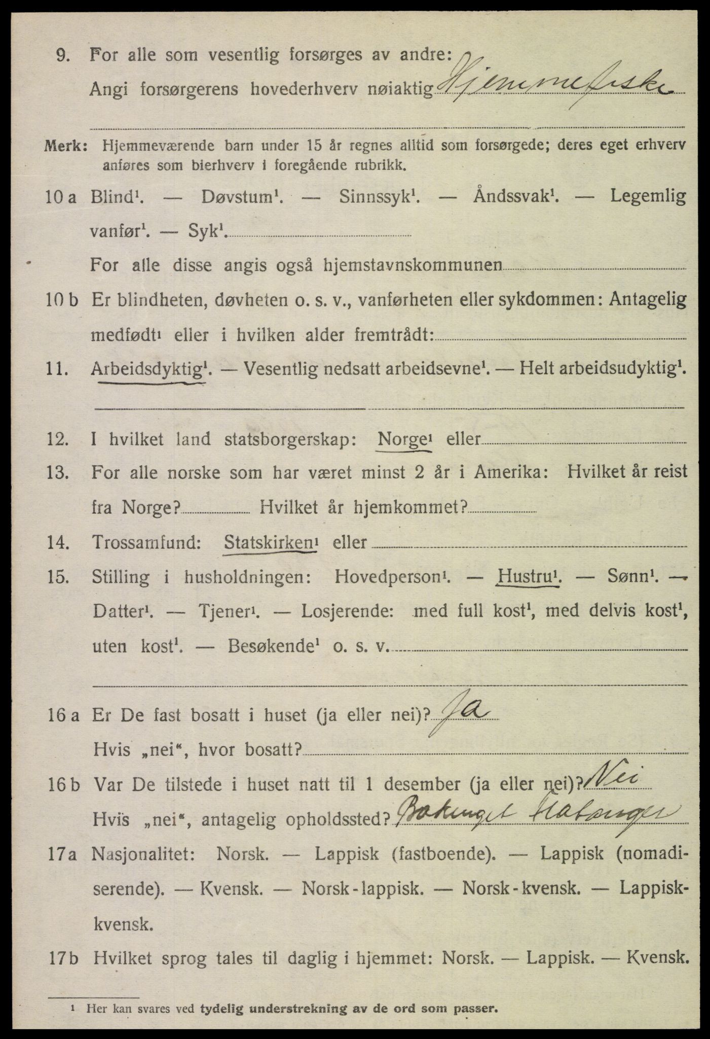 SAT, 1920 census for Flatanger, 1920, p. 4147