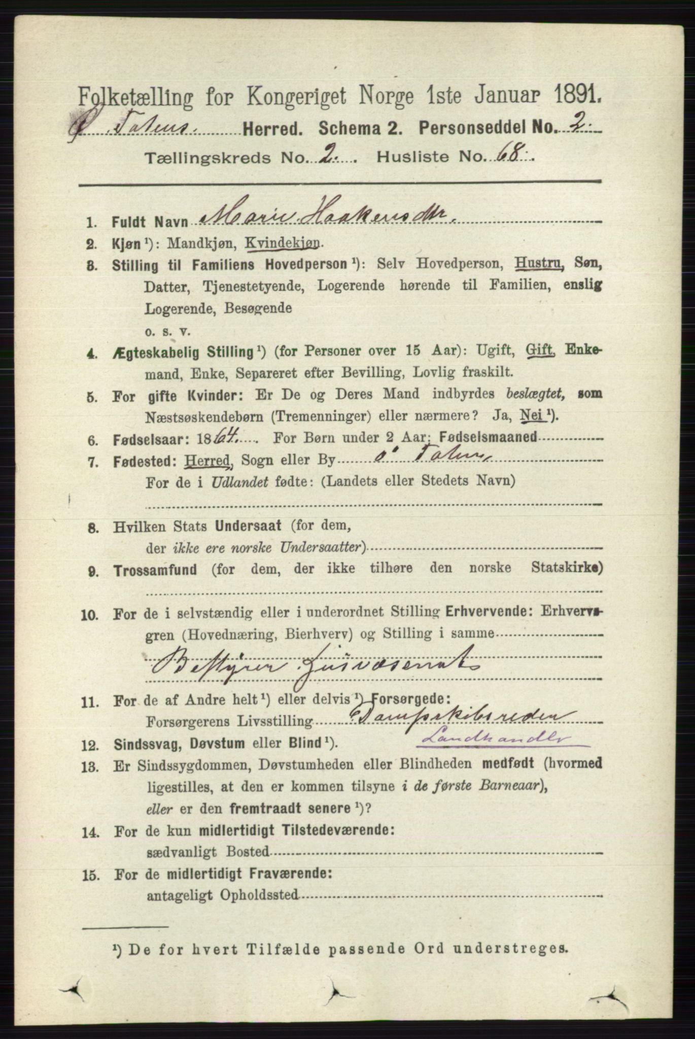 RA, 1891 census for 0528 Østre Toten, 1891, p. 1174