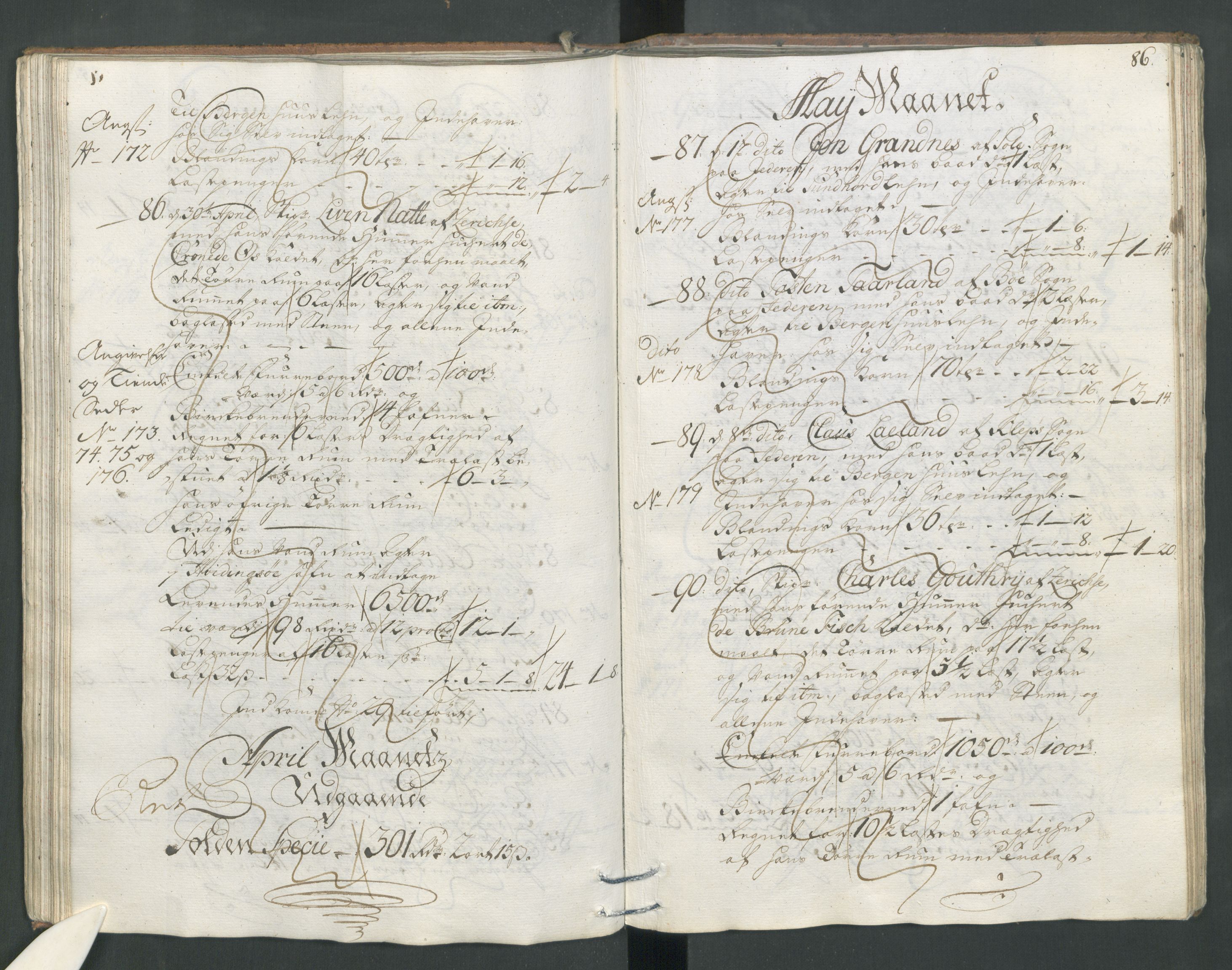 Generaltollkammeret, tollregnskaper, RA/EA-5490/R22/L0011/0001: Tollregnskaper Stavanger / Hovedtollbok, 1731, p. 85b-86a